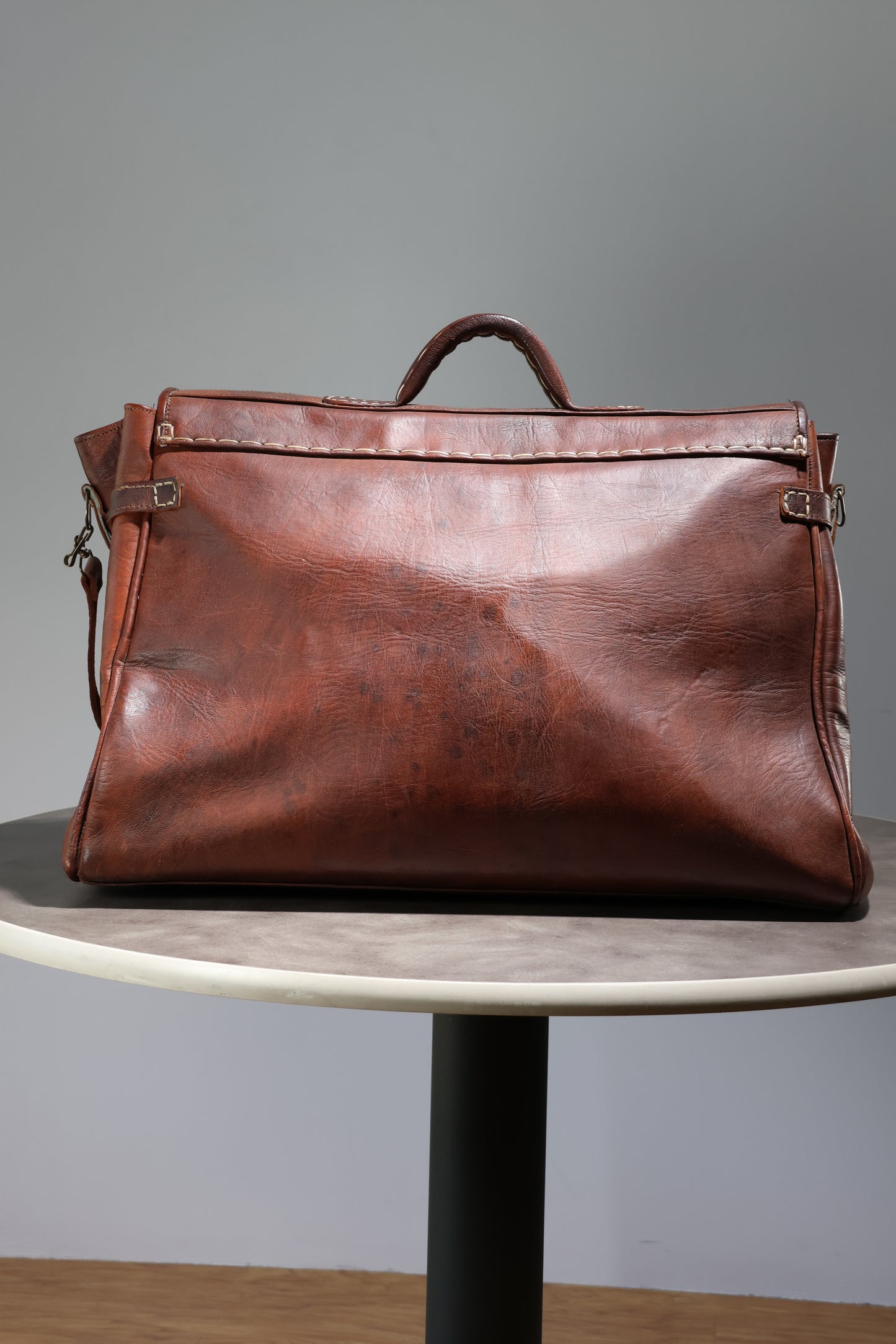 Large Hand Sewn Camel Leather Travel Bag