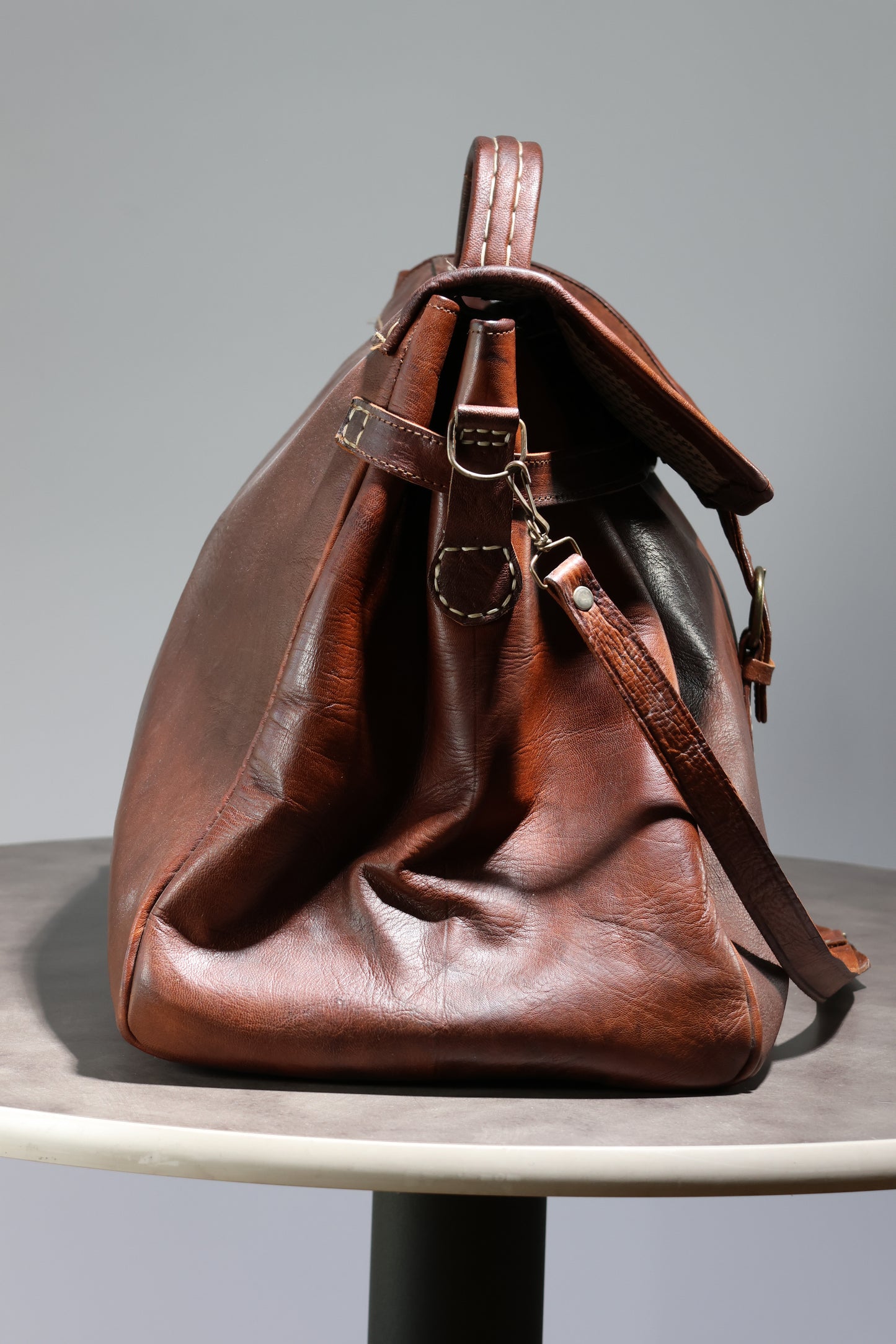 Large Hand Sewn Camel Leather Travel Bag