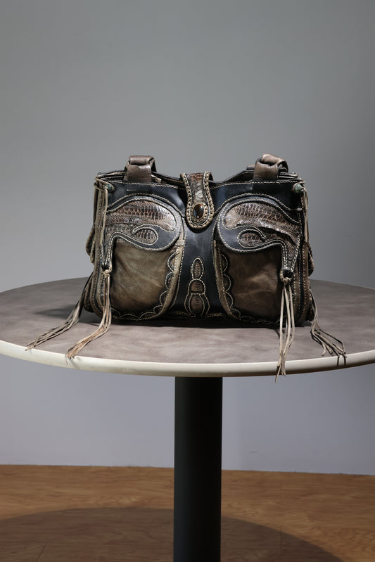 Share Spirit Hand Tooled Leather Bag - Distressed Black