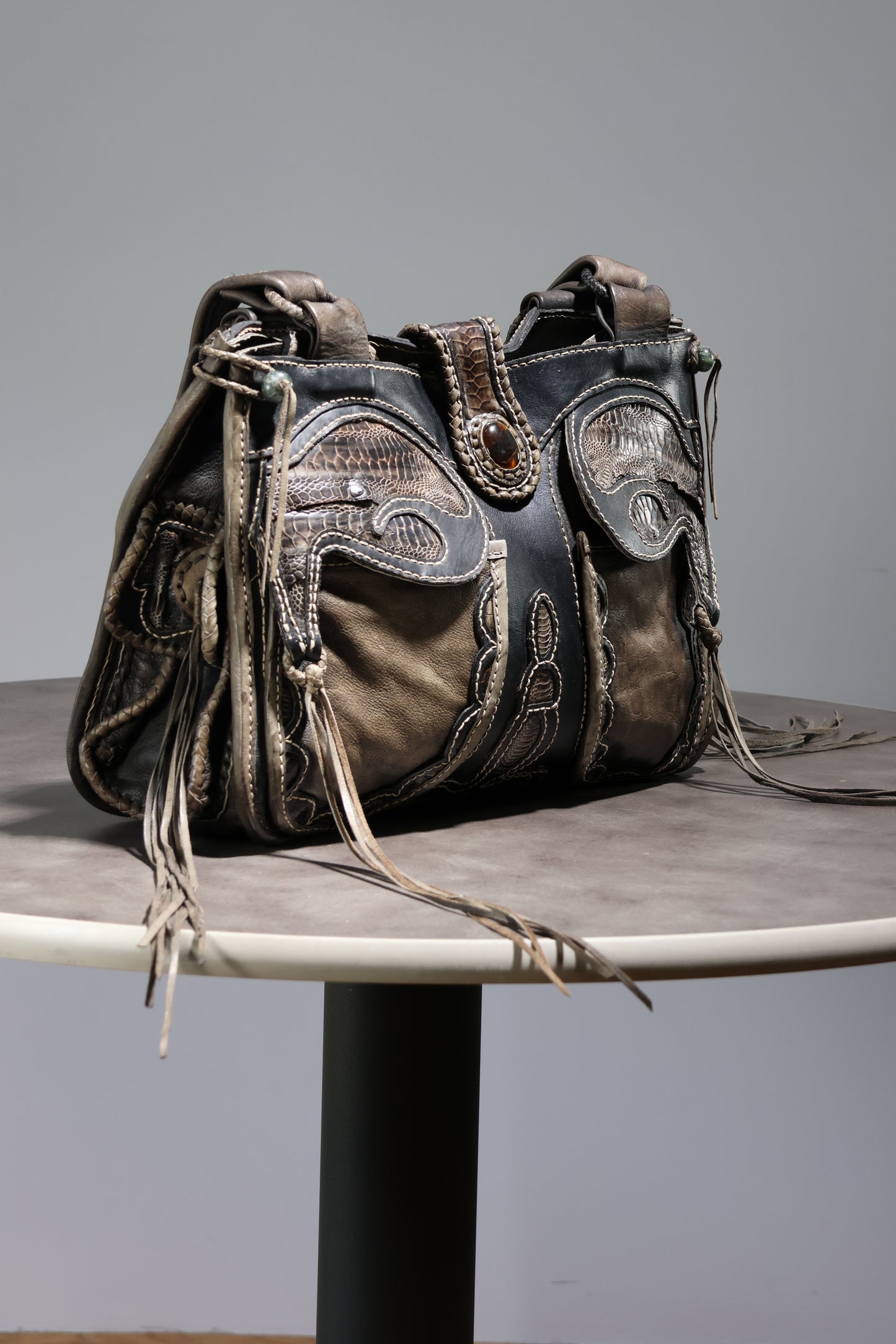 Share Spirit Hand Tooled Leather Bag - Distressed Black