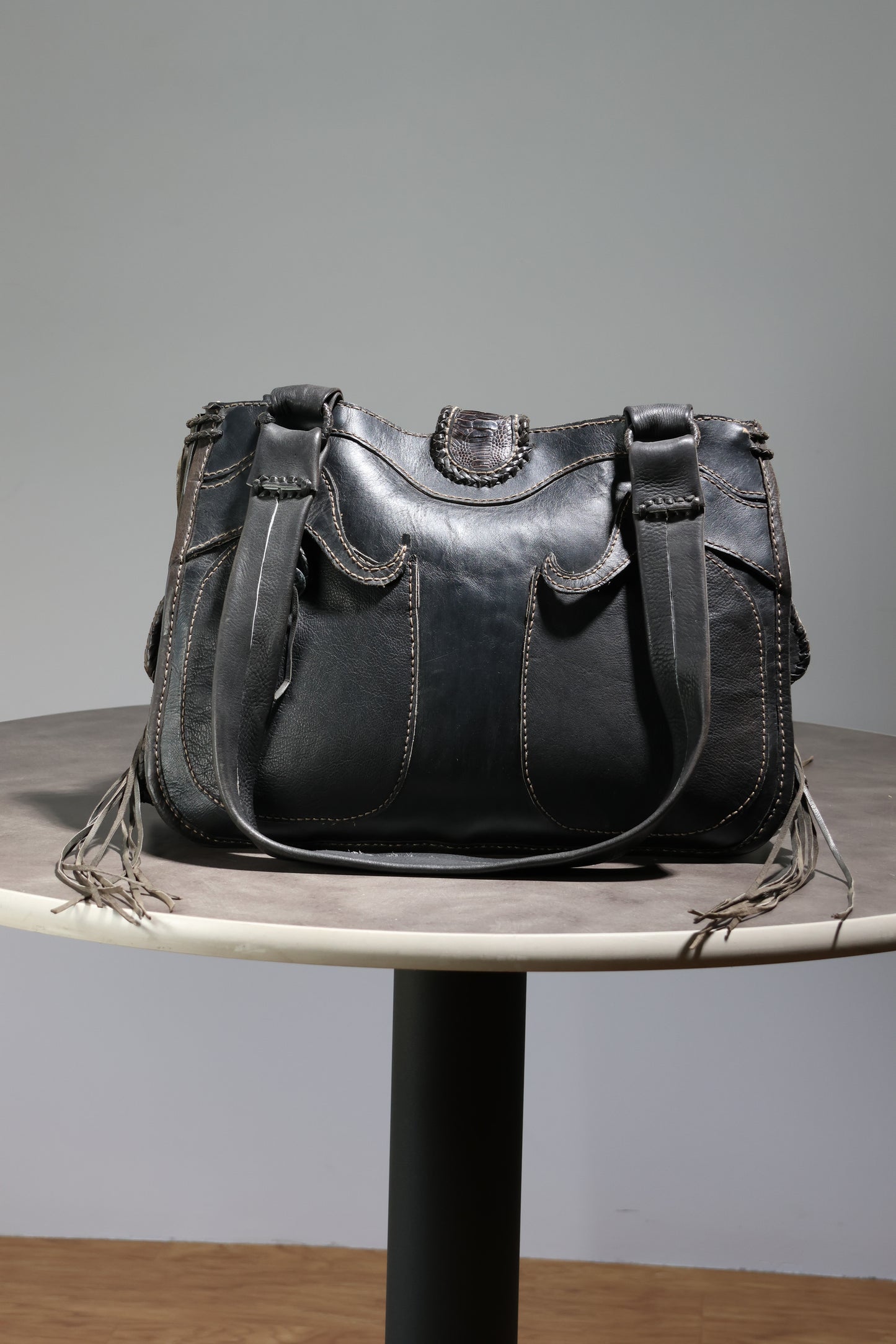 Share Spirit Hand Tooled Leather Bag - Distressed Black
