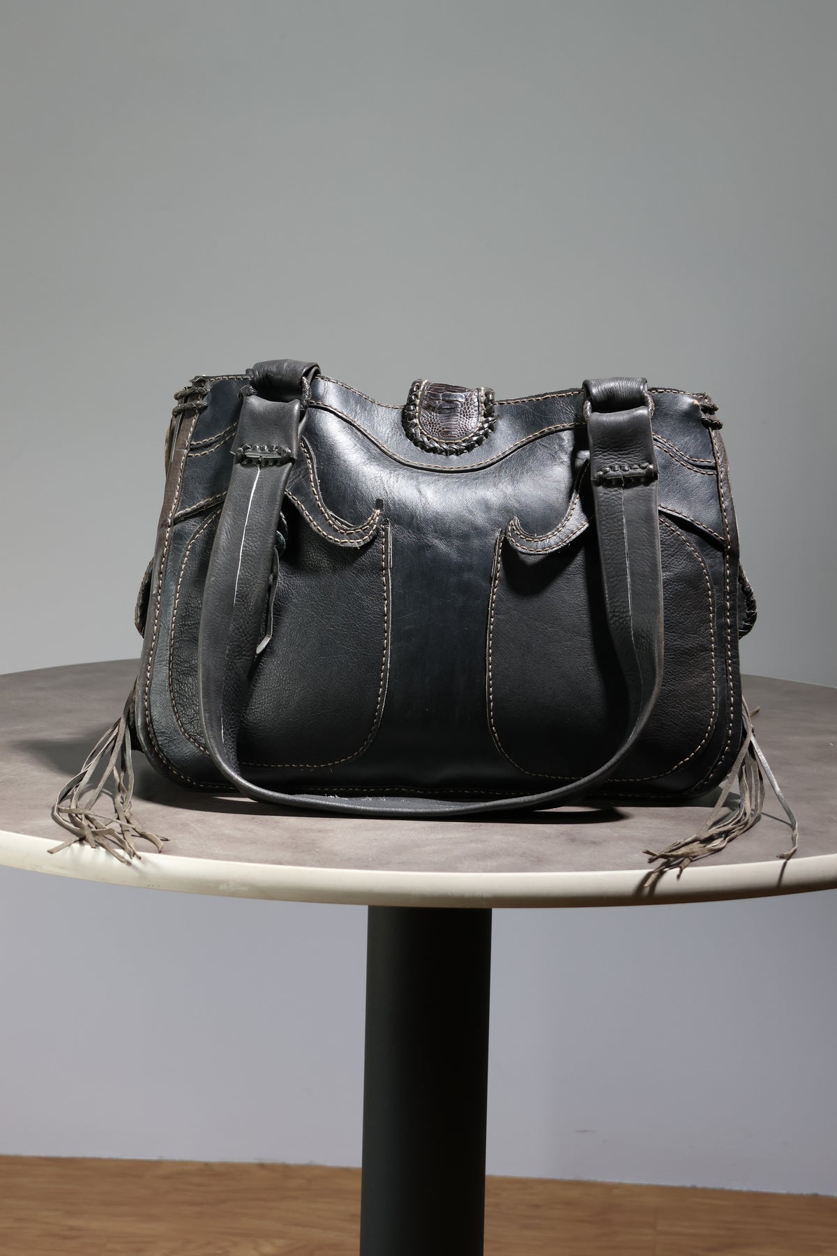 Share Spirit Hand-Tooled Leather Bag — Distressed Black