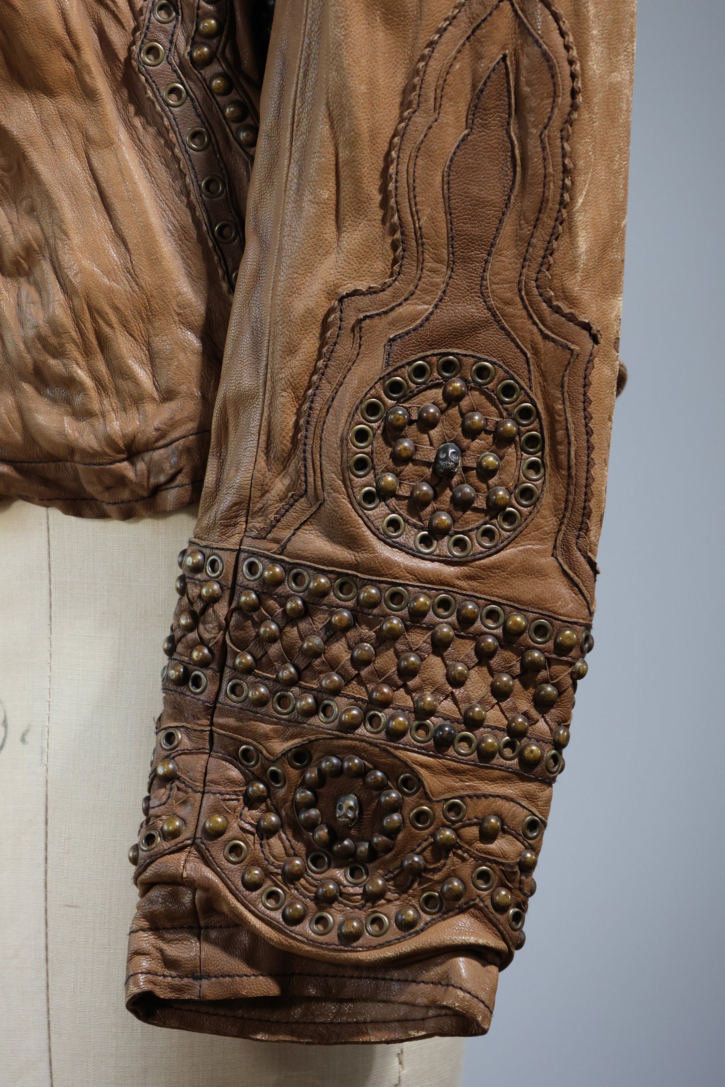 Share Spirit Goat Leather Jacket With Studs - JK2 Distressed Natural
