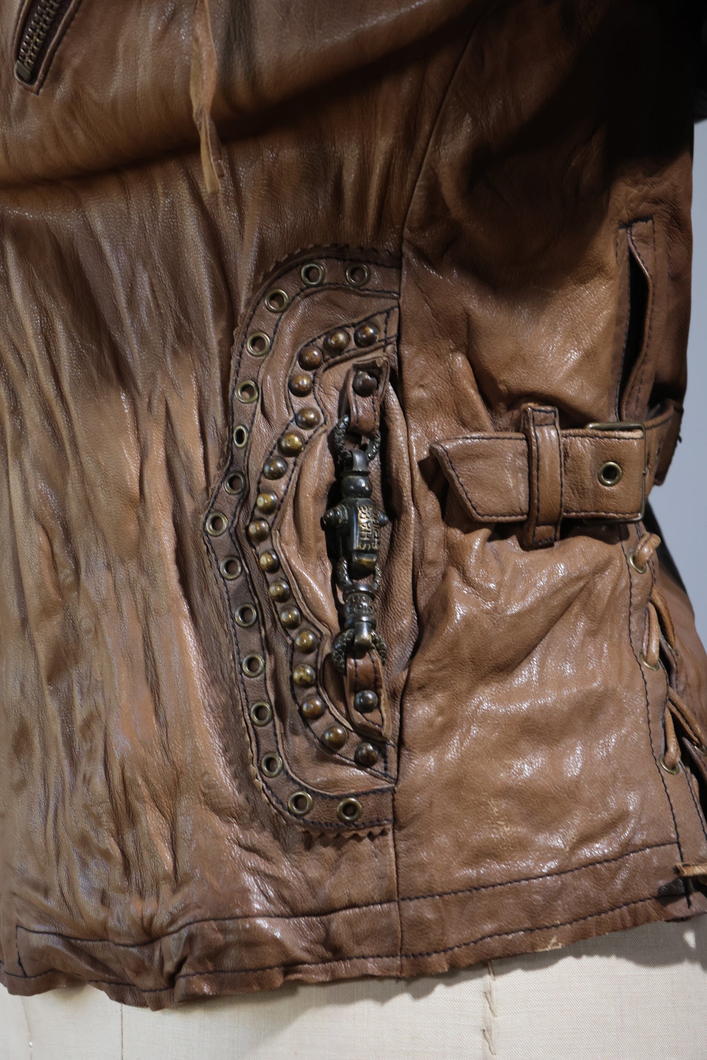 Share Spirit Goat Leather Jacket With Studs - JK2 Distressed Natural