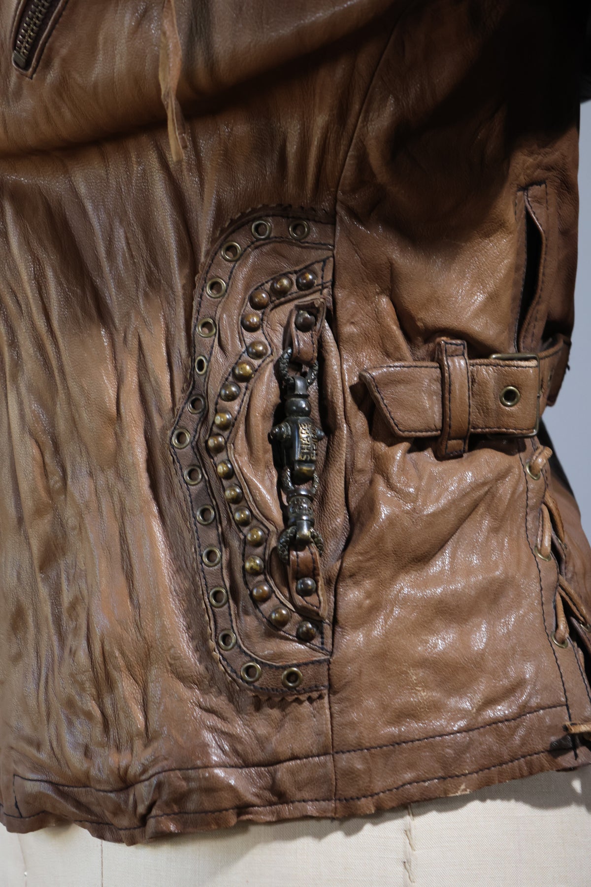 Share Spirit Studded Goat Leather Jacket JK2 — Distressed Natural