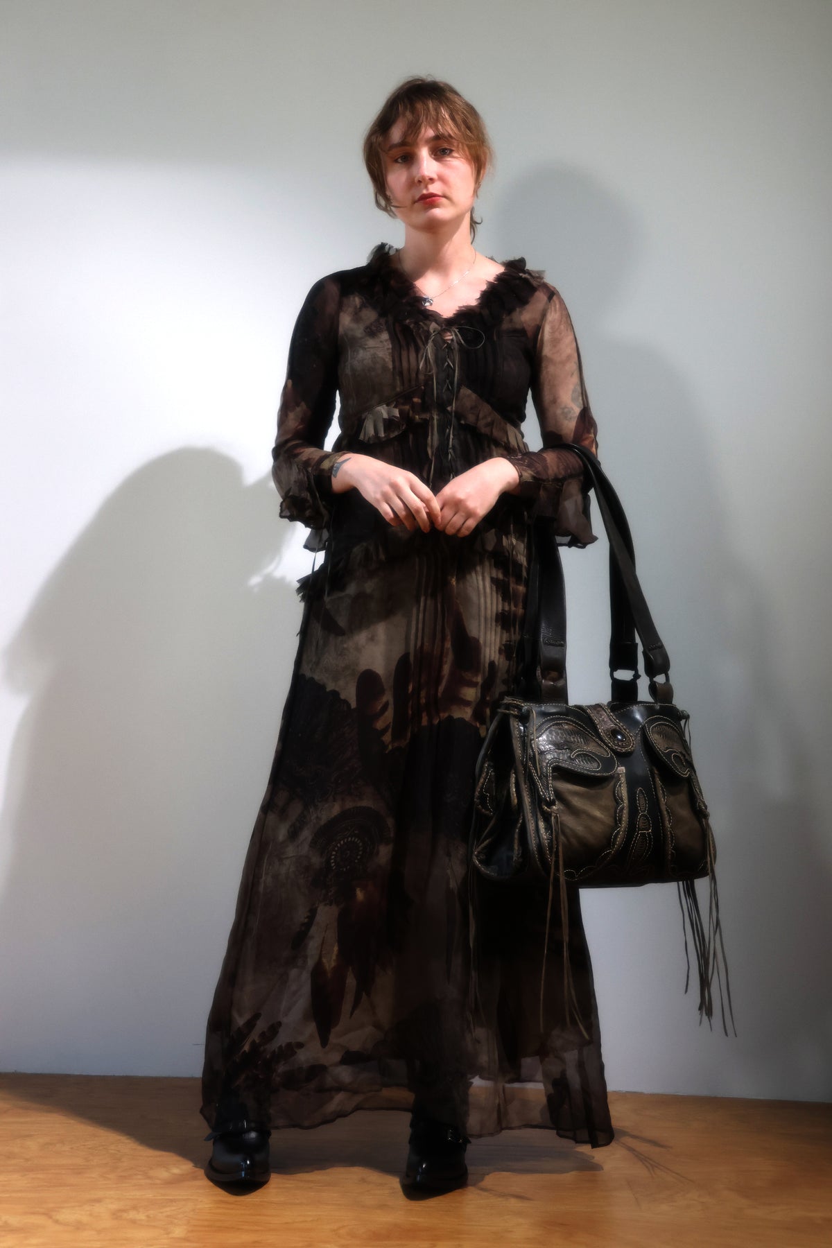 Share Spirit Hand-Tooled Leather Bag — Distressed Black