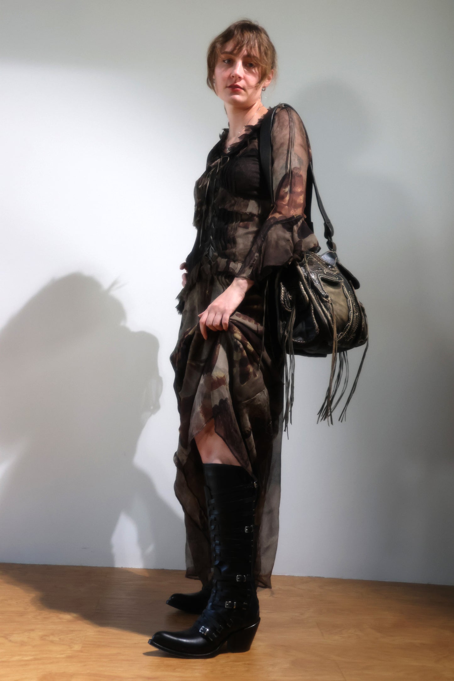 Share Spirit Lady's Silk Dress - Beige Brown