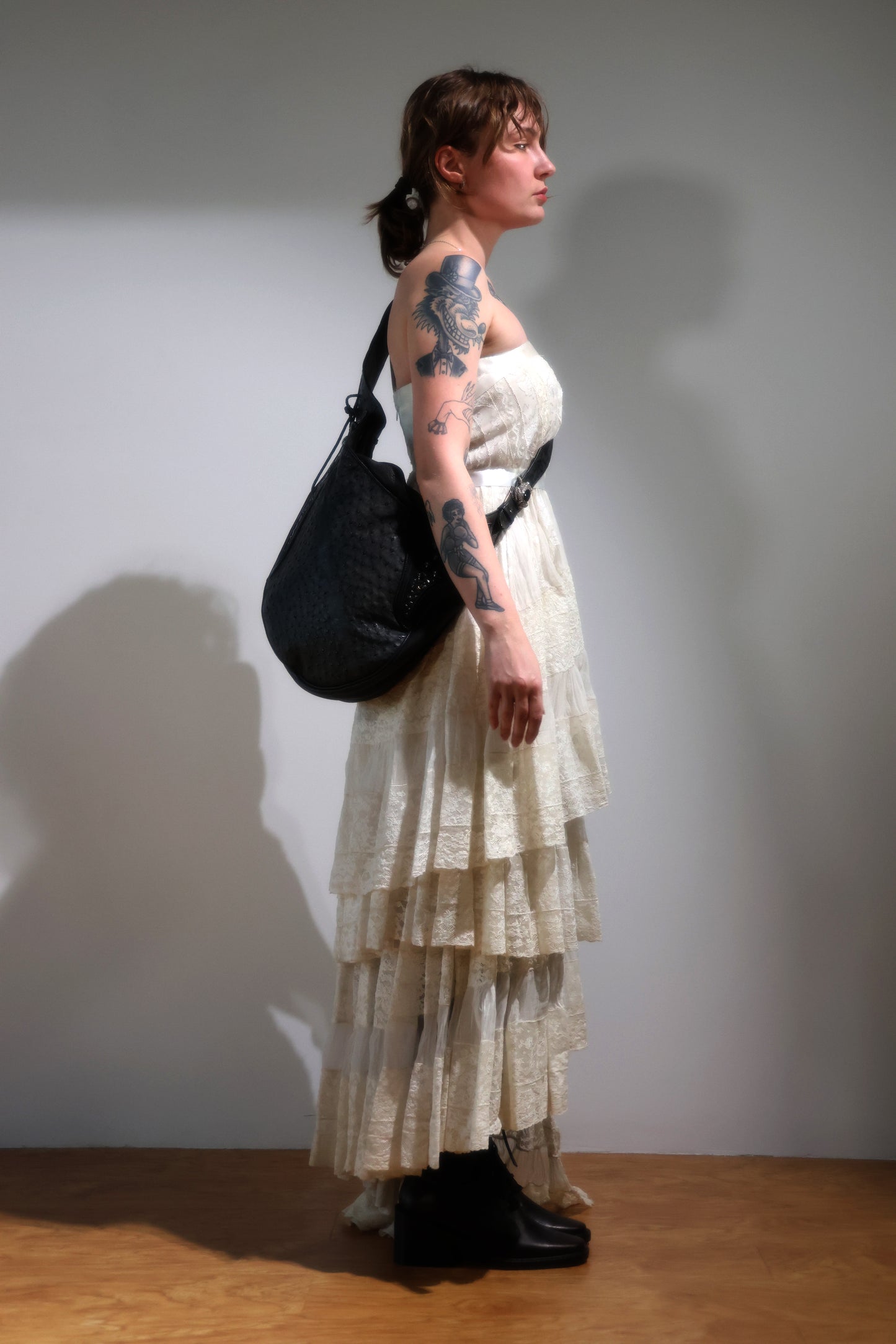Les Habitudes Ostrich Shoulder Bag With Sterling Silver Accents - Black
