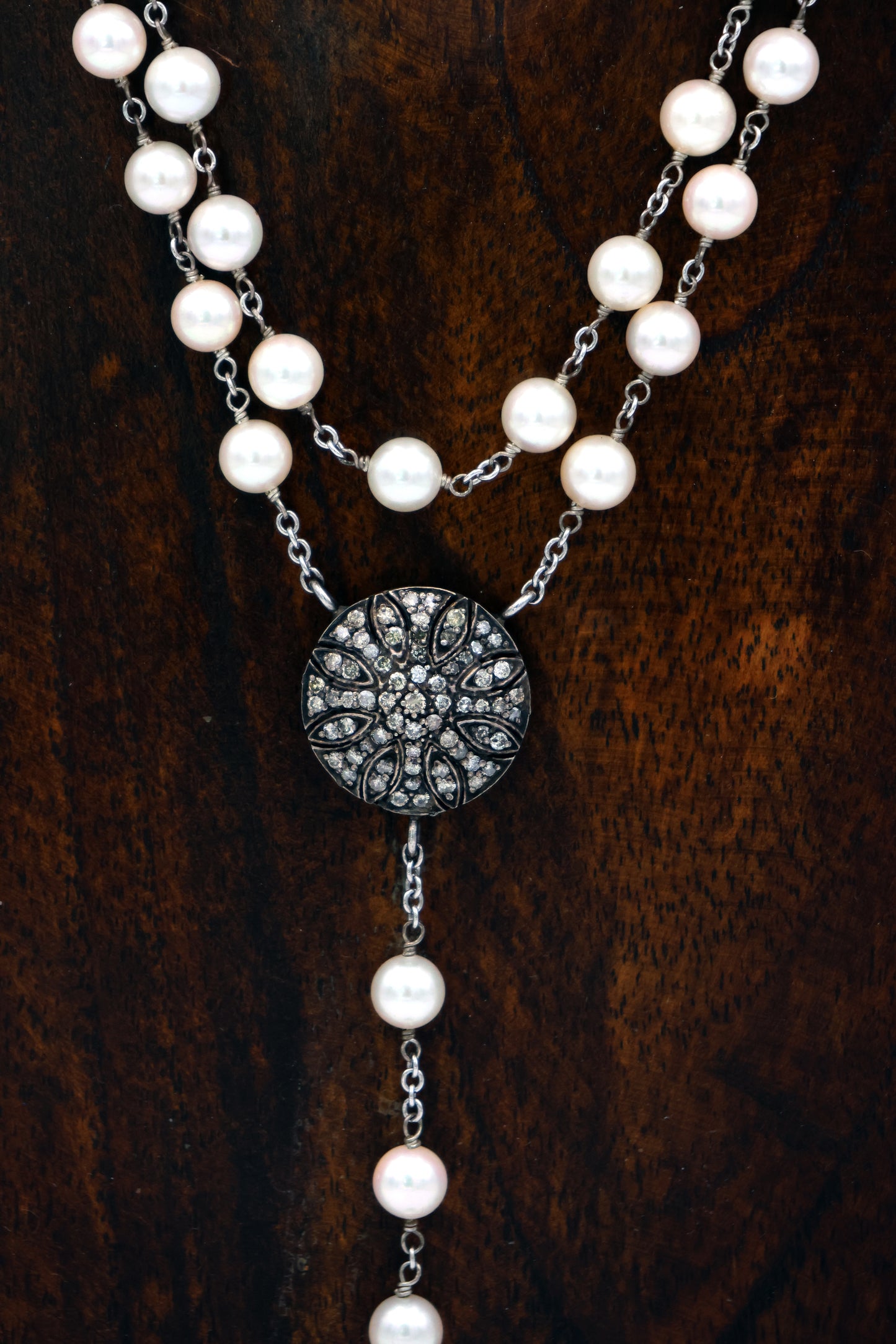 Maltese Diamond Cross & Pearl Necklace
