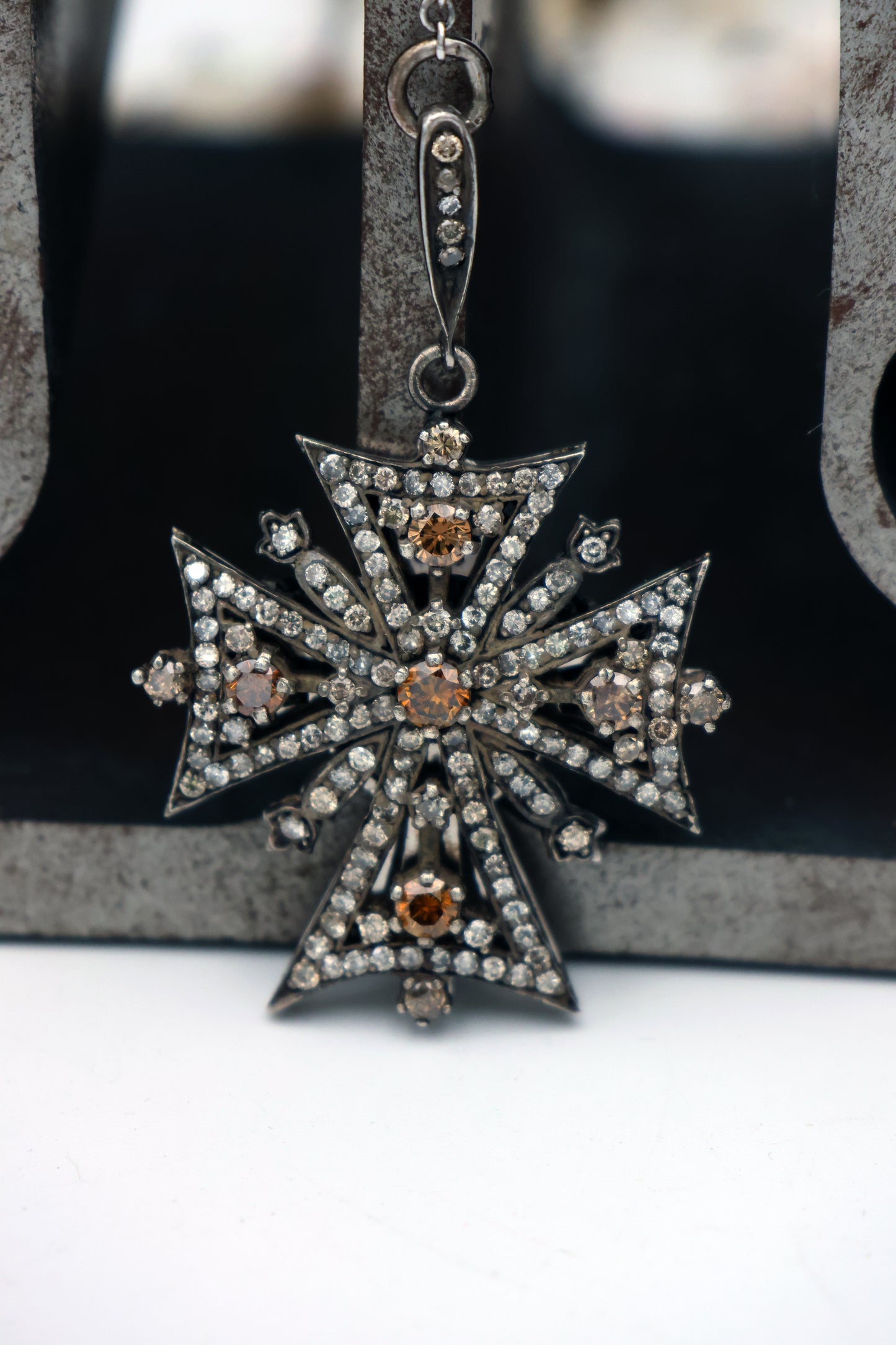 Maltese Diamond Cross & Pearl Necklace