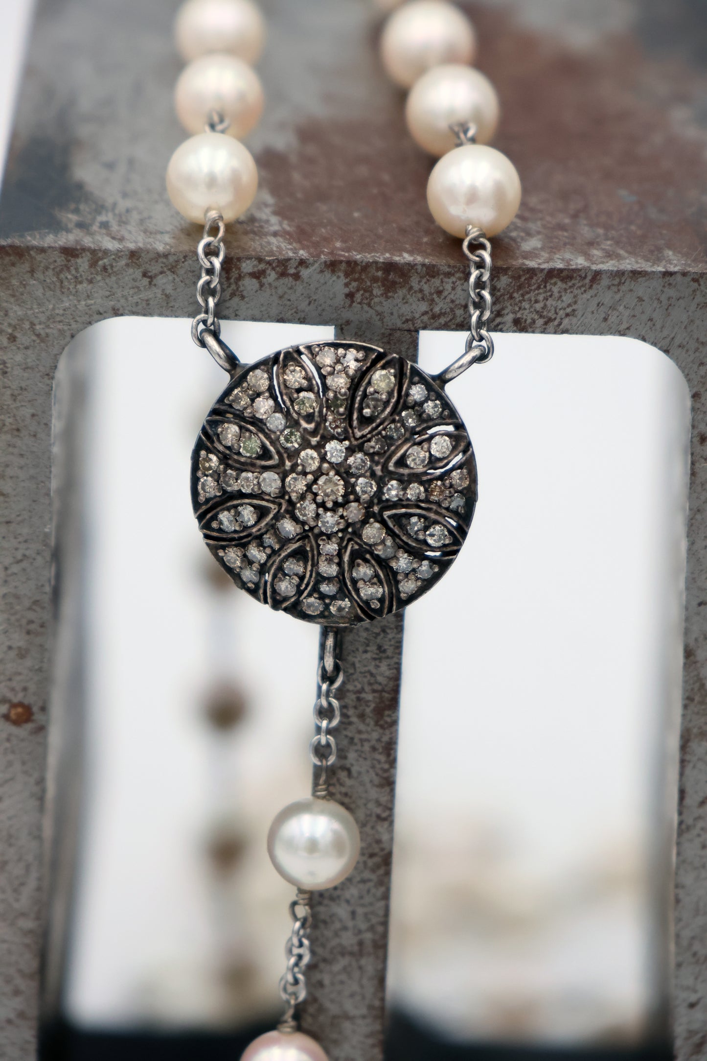 Maltese Diamond Cross & Pearl Necklace