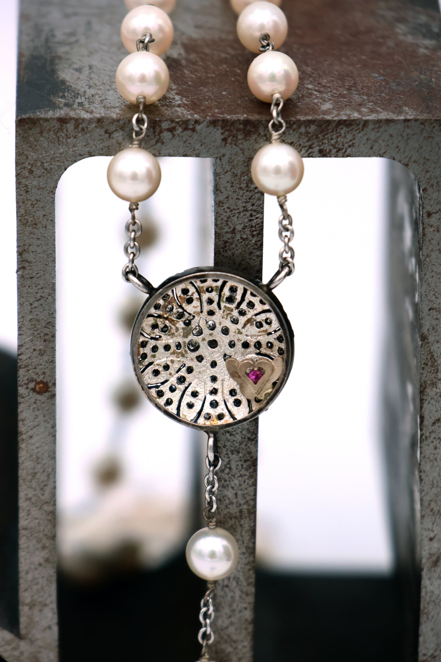 Maltese Diamond Cross & Pearl Necklace