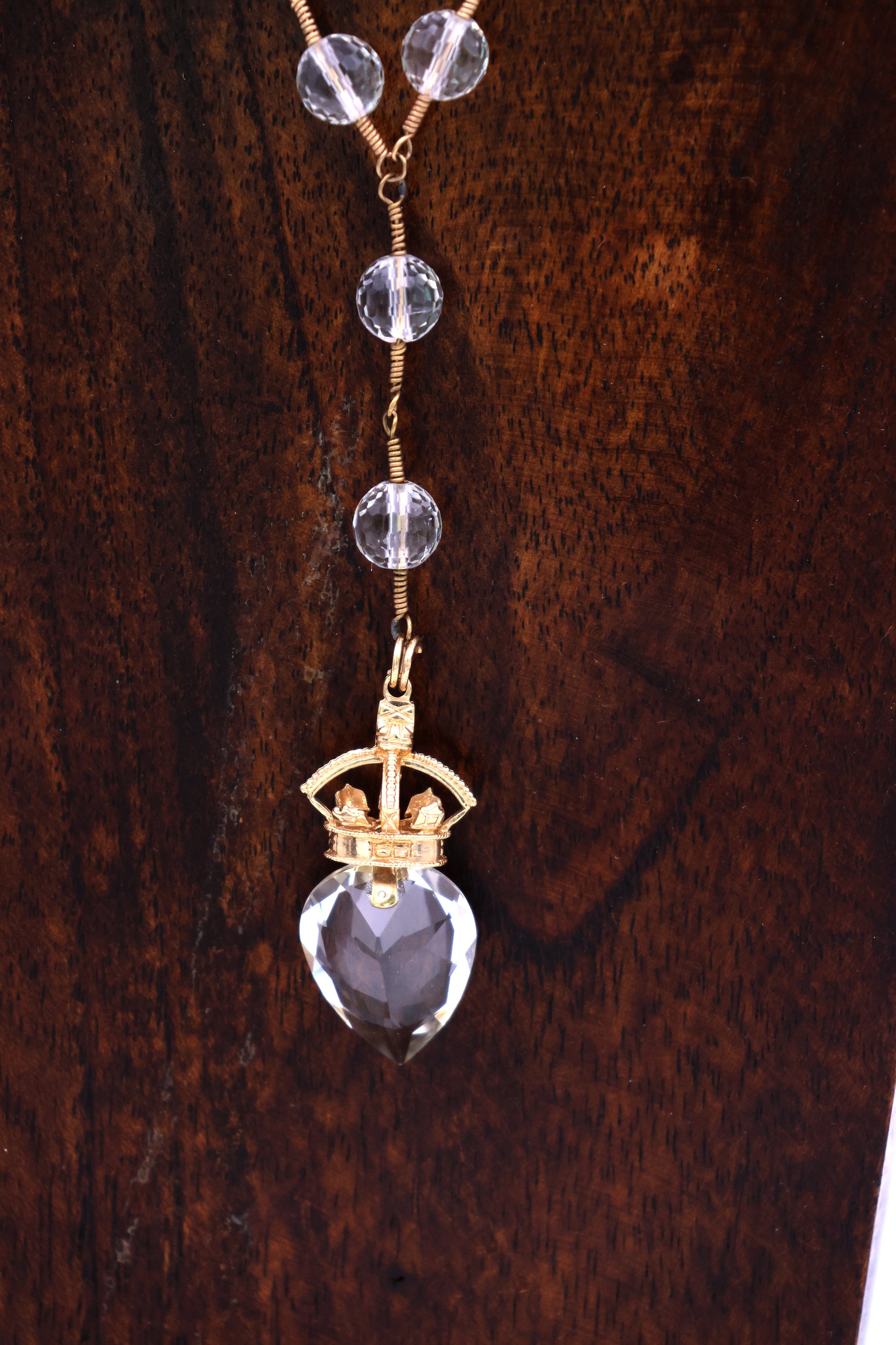 18K Gold Rose Quartz Heart &amp; Crown Necklace