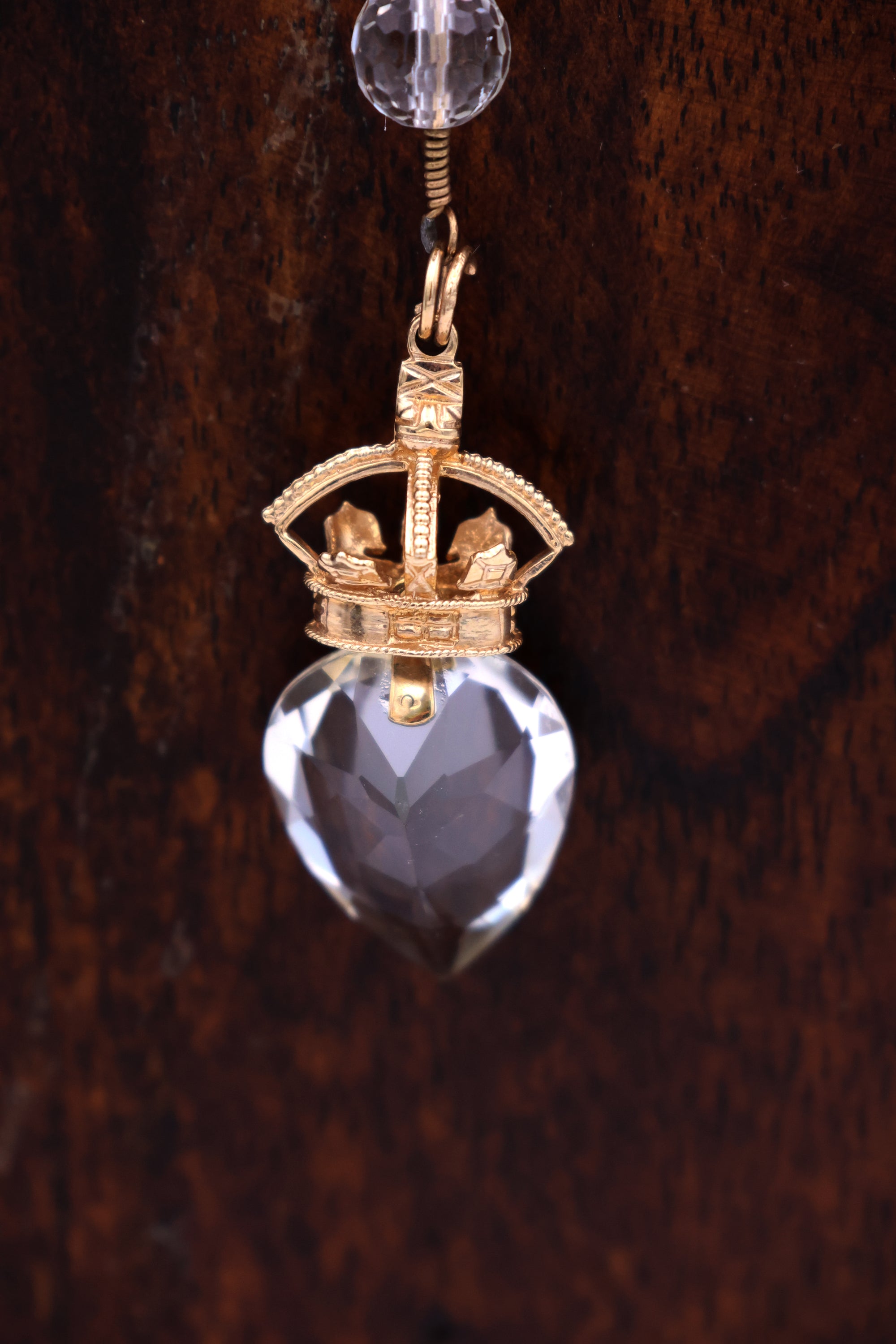 18K Gold Rose Quartz Heart &amp; Crown Necklace