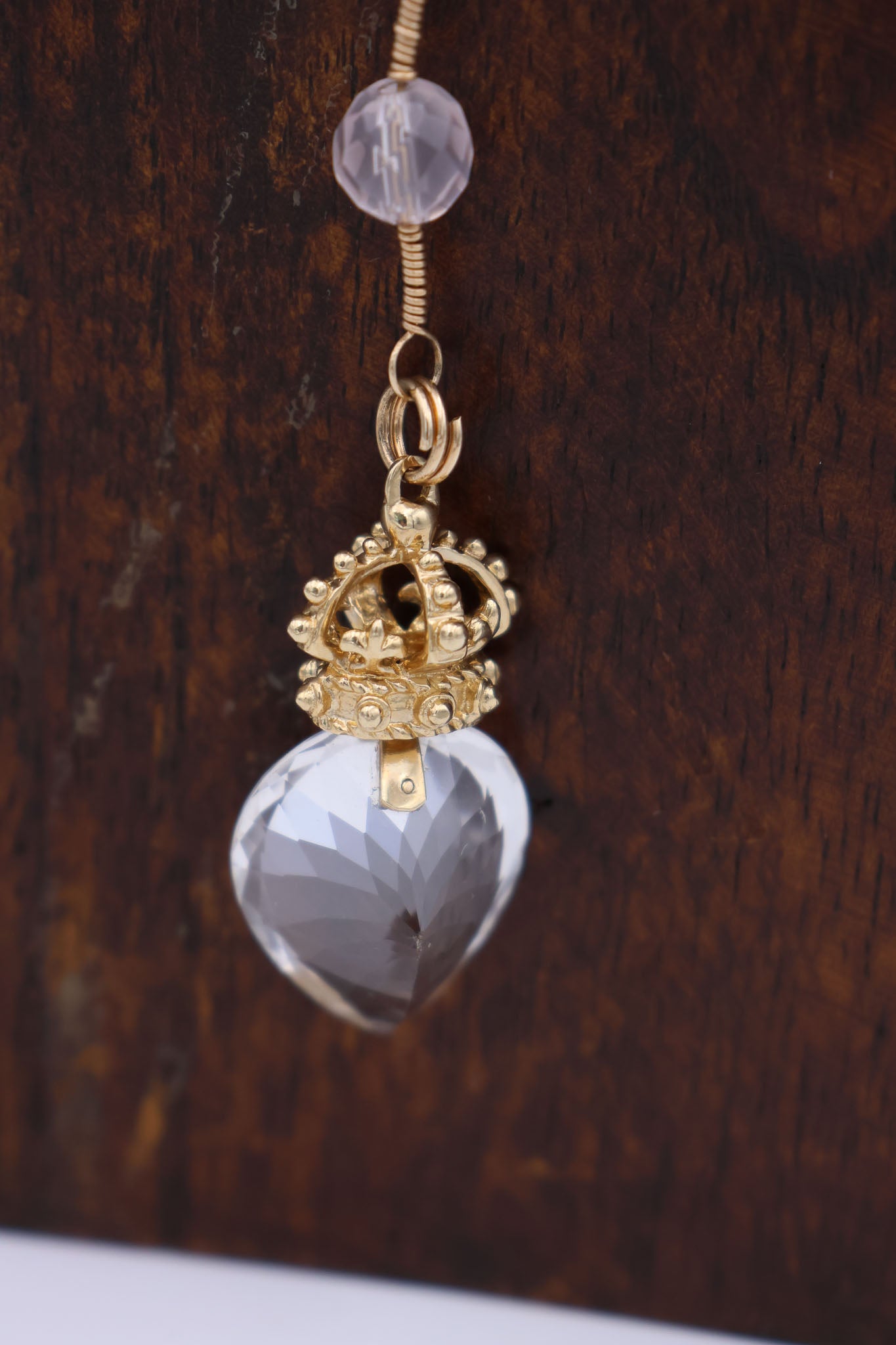 18K Gold Smoky Topaz Heart &amp; Crown Necklace