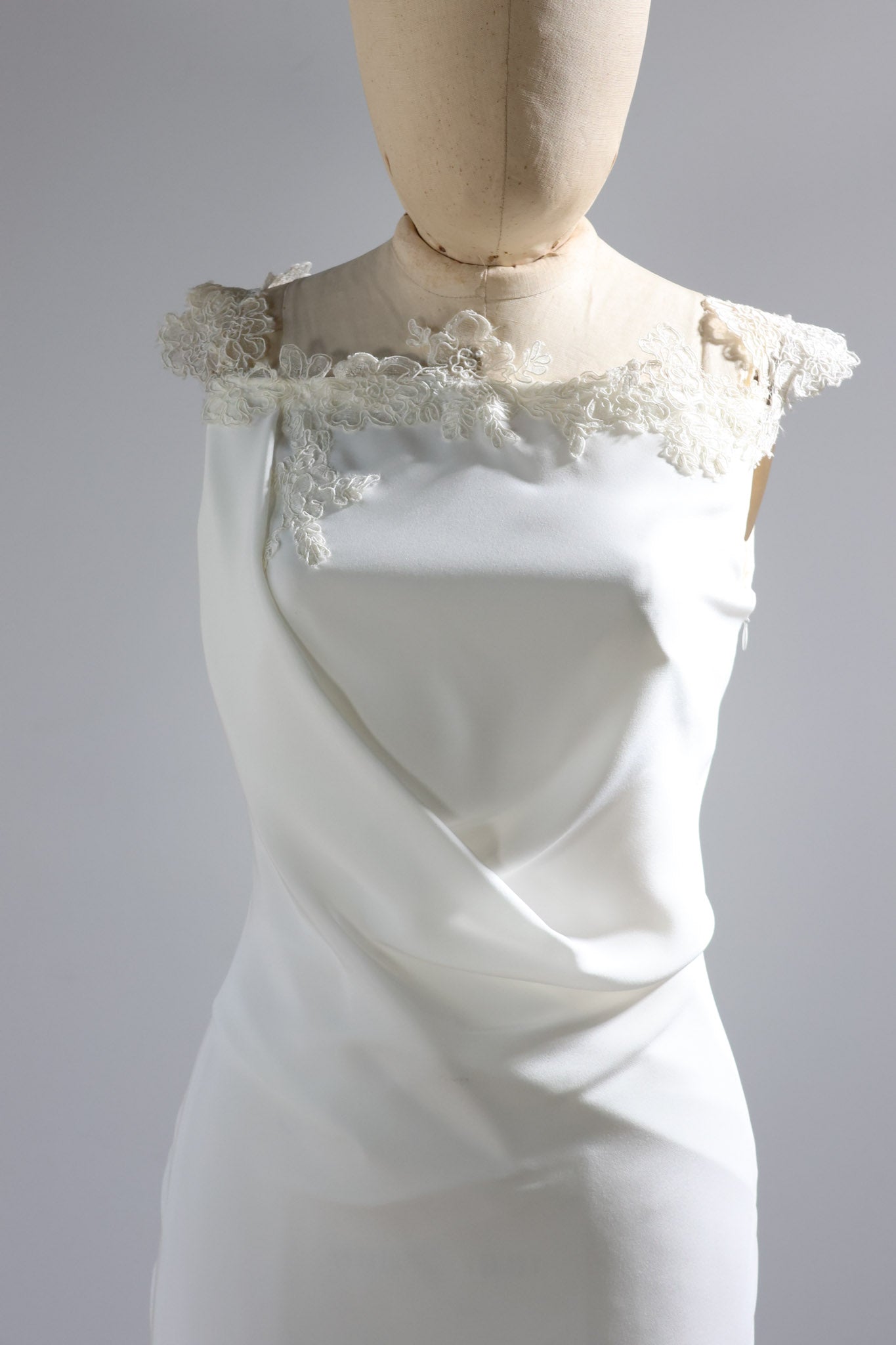 David Fielden Long Crepe Neck Lace Dress DR48 - Ivory