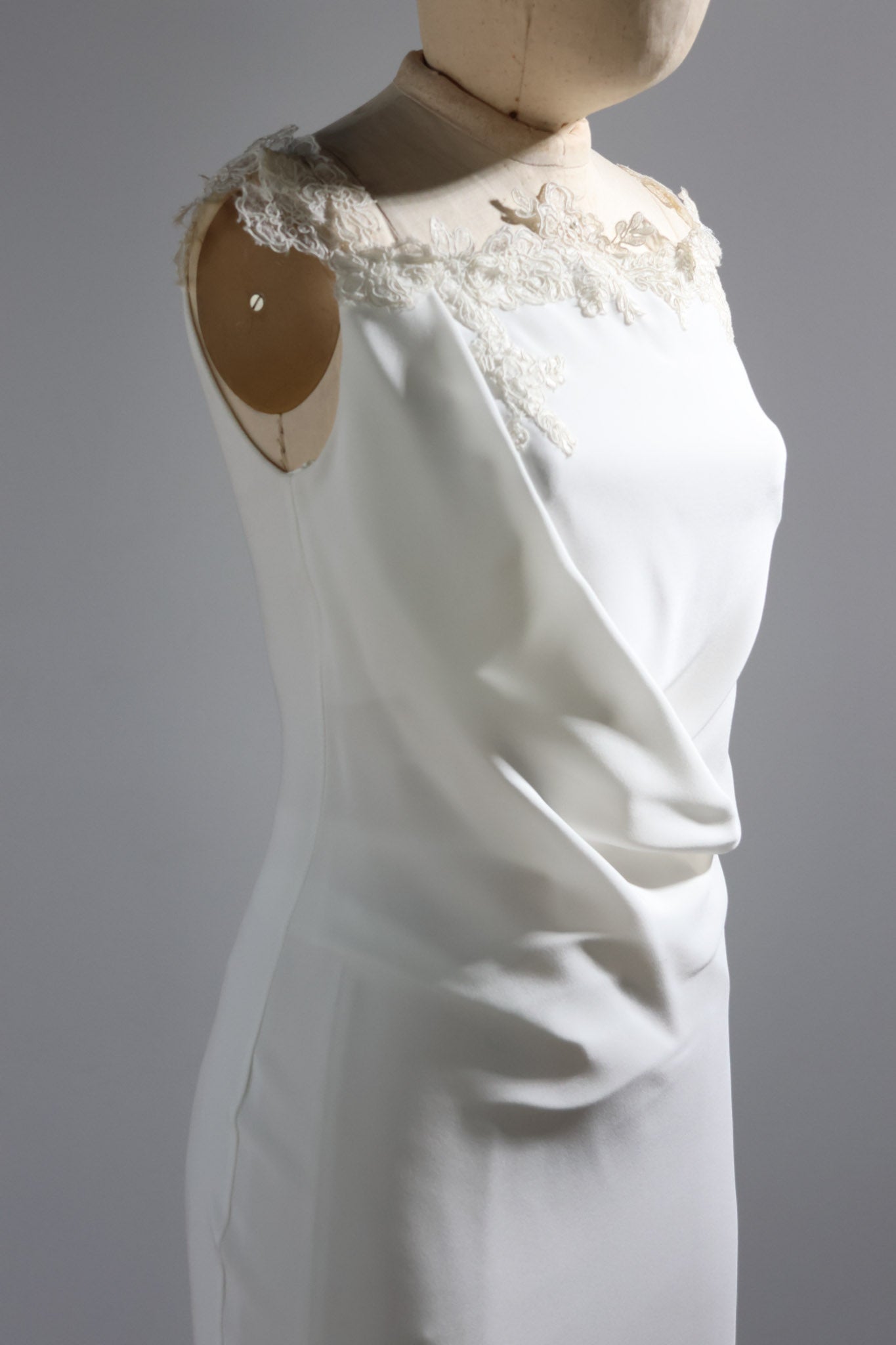David Fielden Long Crepe Neck Lace Dress DR48 - Ivory