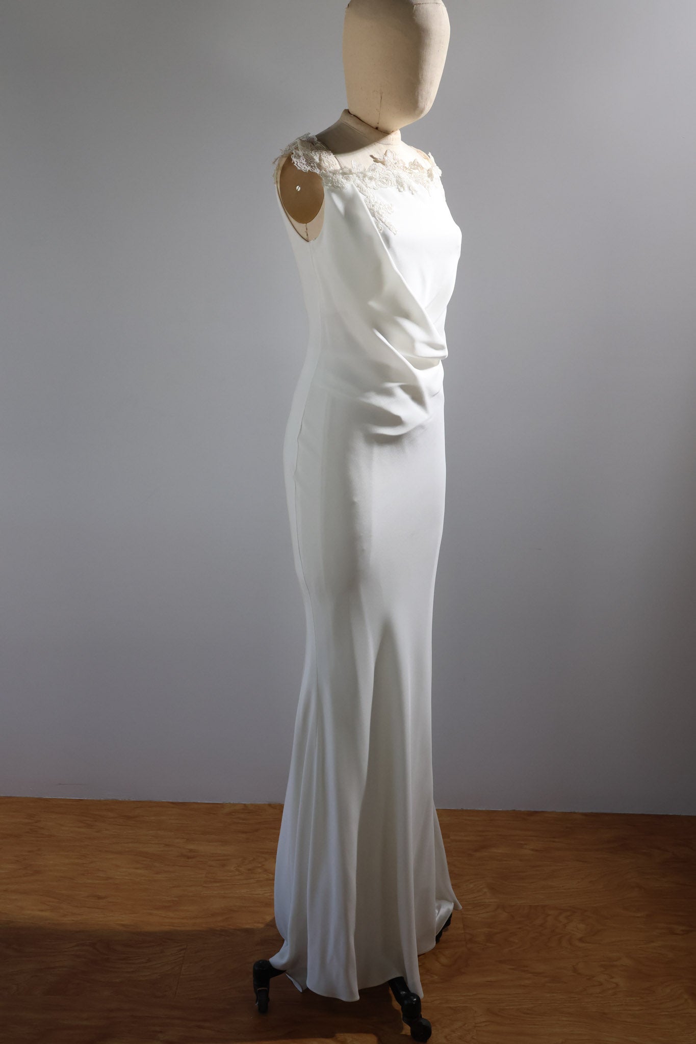 David Fielden Long Crepe Neck Lace Dress DR48 - Ivory