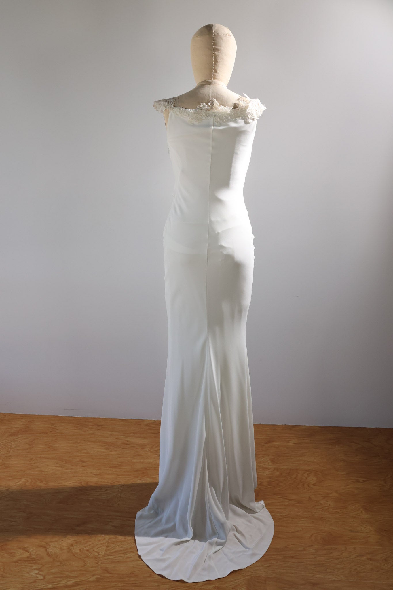 David Fielden Long Crepe Neck Lace Dress DR48 - Ivory