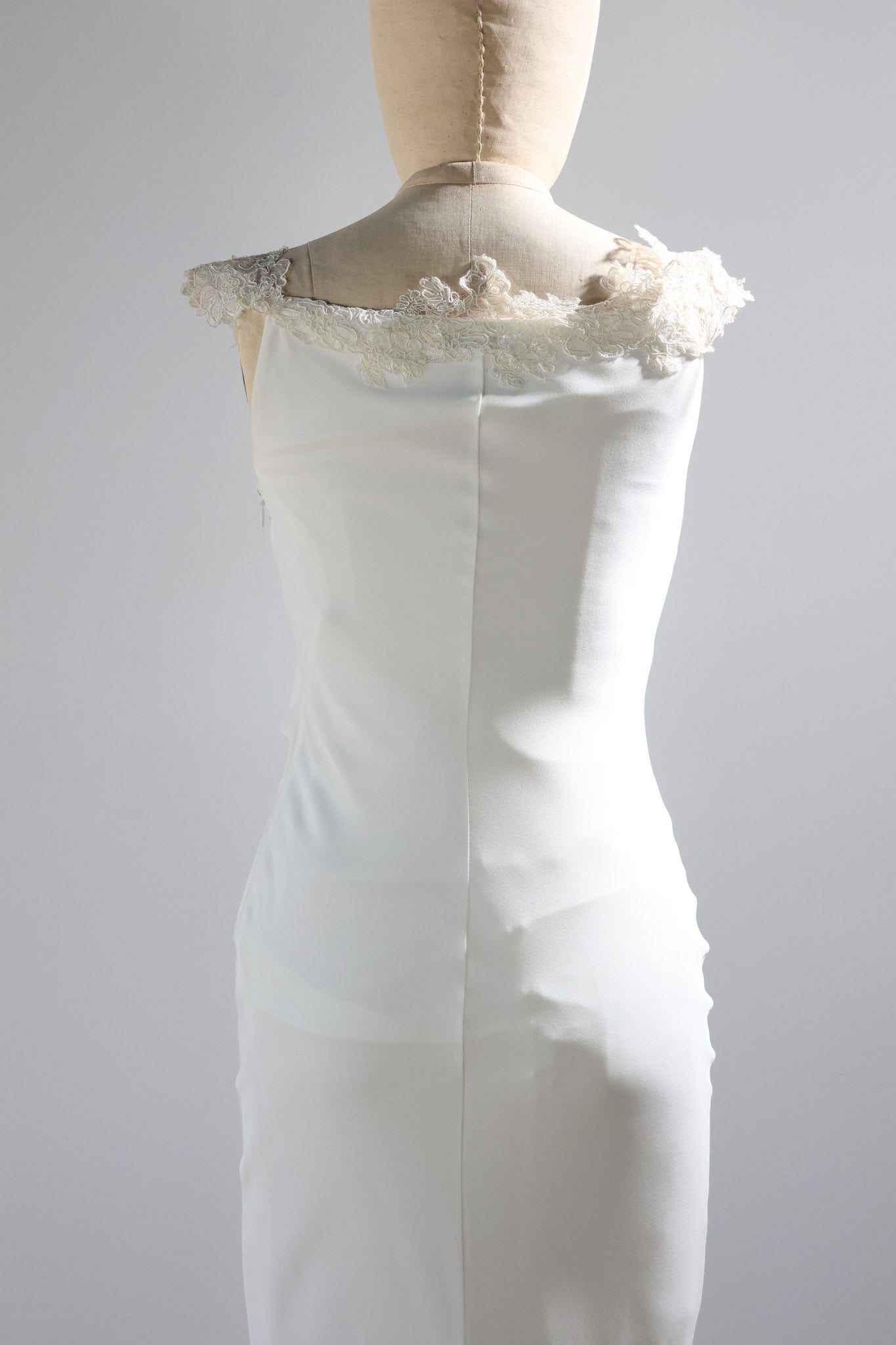 David Fielden Long Crepe Neck Lace Dress DR48 - Ivory