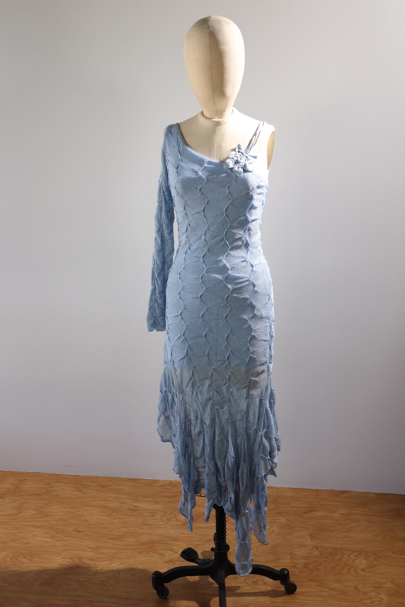 Grachvogel DR1201 Tuck Knit One Sleeve Dress - Blue