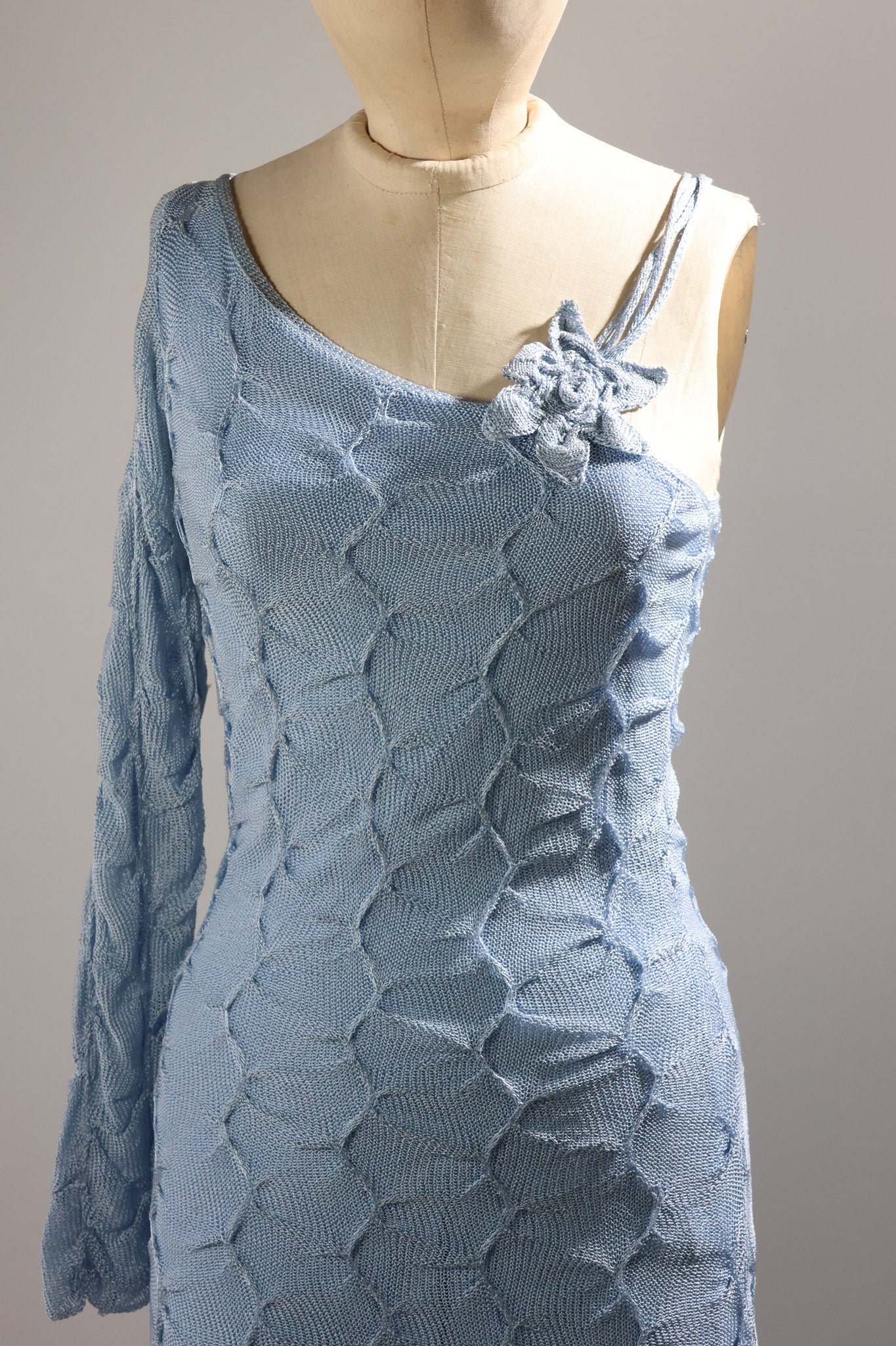 Grachvogel DR1201 Tuck Knit One Sleeve Dress - Blue
