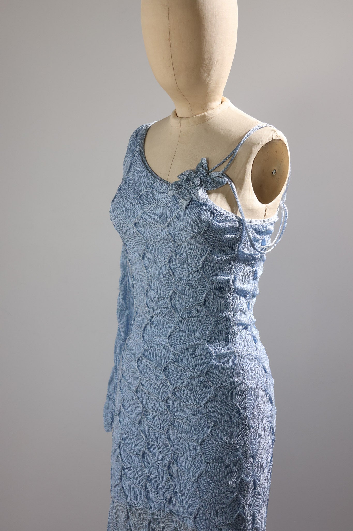 Grachvogel DR1201 Tuck Knit One Sleeve Dress - Blue