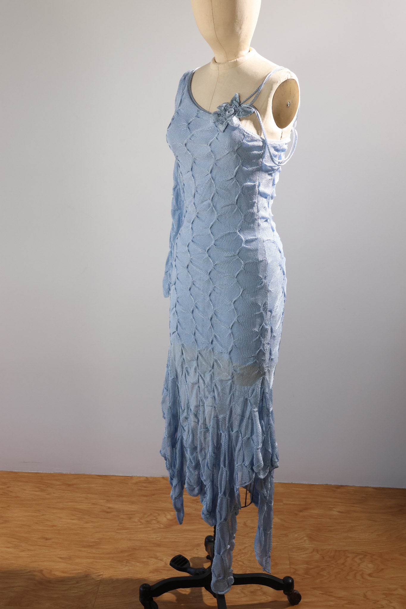 Grachvogel DR1201 Tuck Knit One Sleeve Dress - Blue