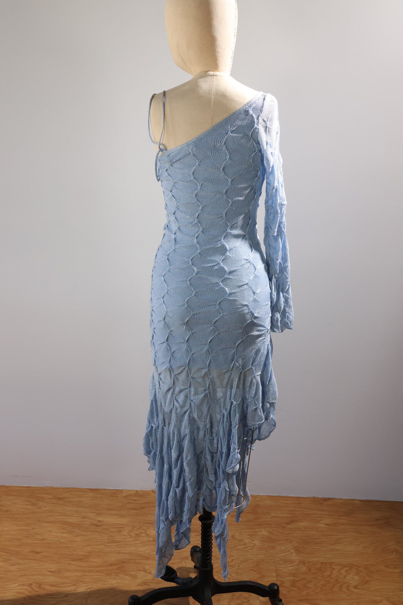 Grachvogel DR1201 Tuck Knit One Sleeve Dress - Blue