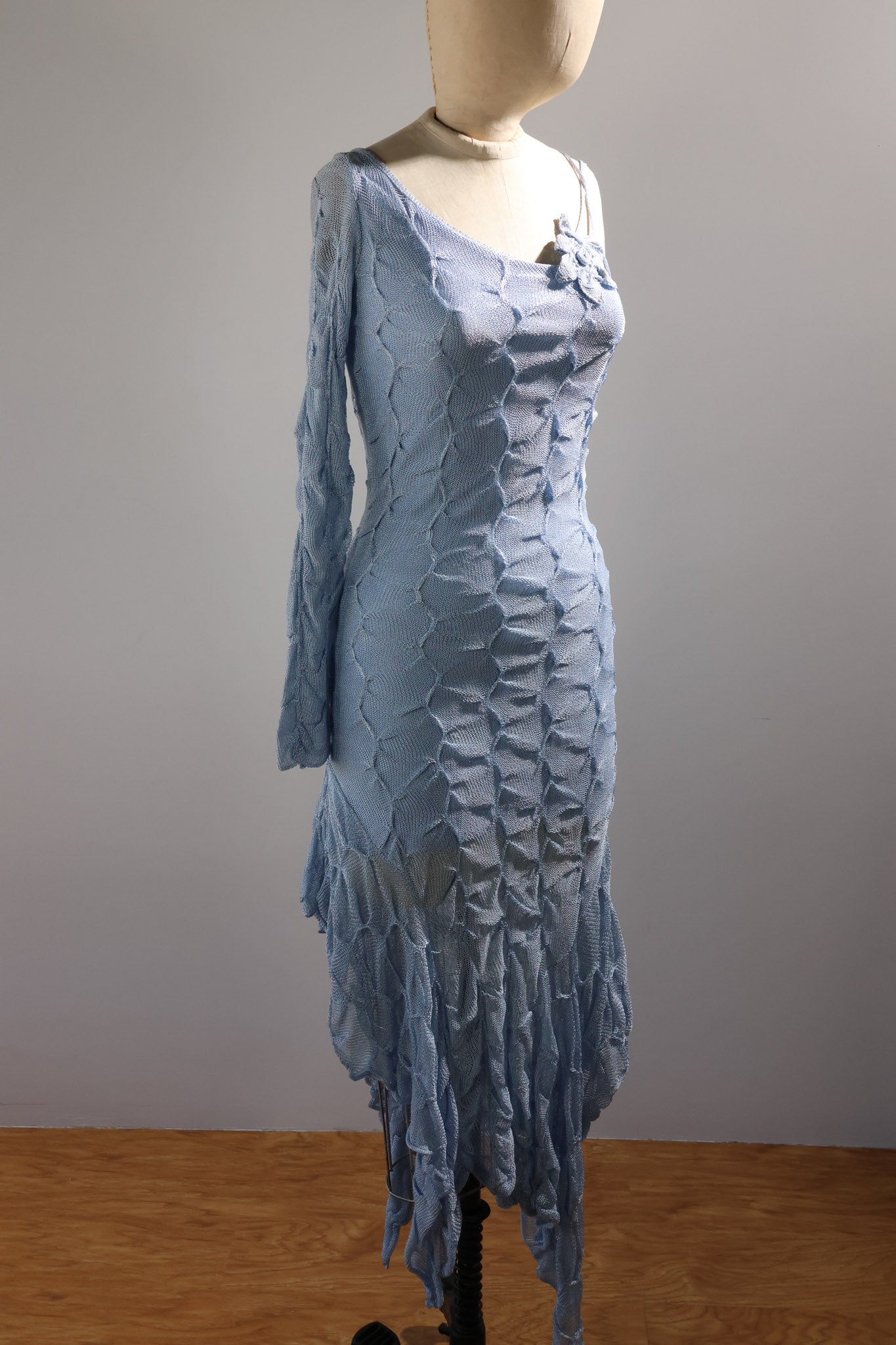 Grachvogel DR1201 Tuck Knit One Sleeve Dress - Blue