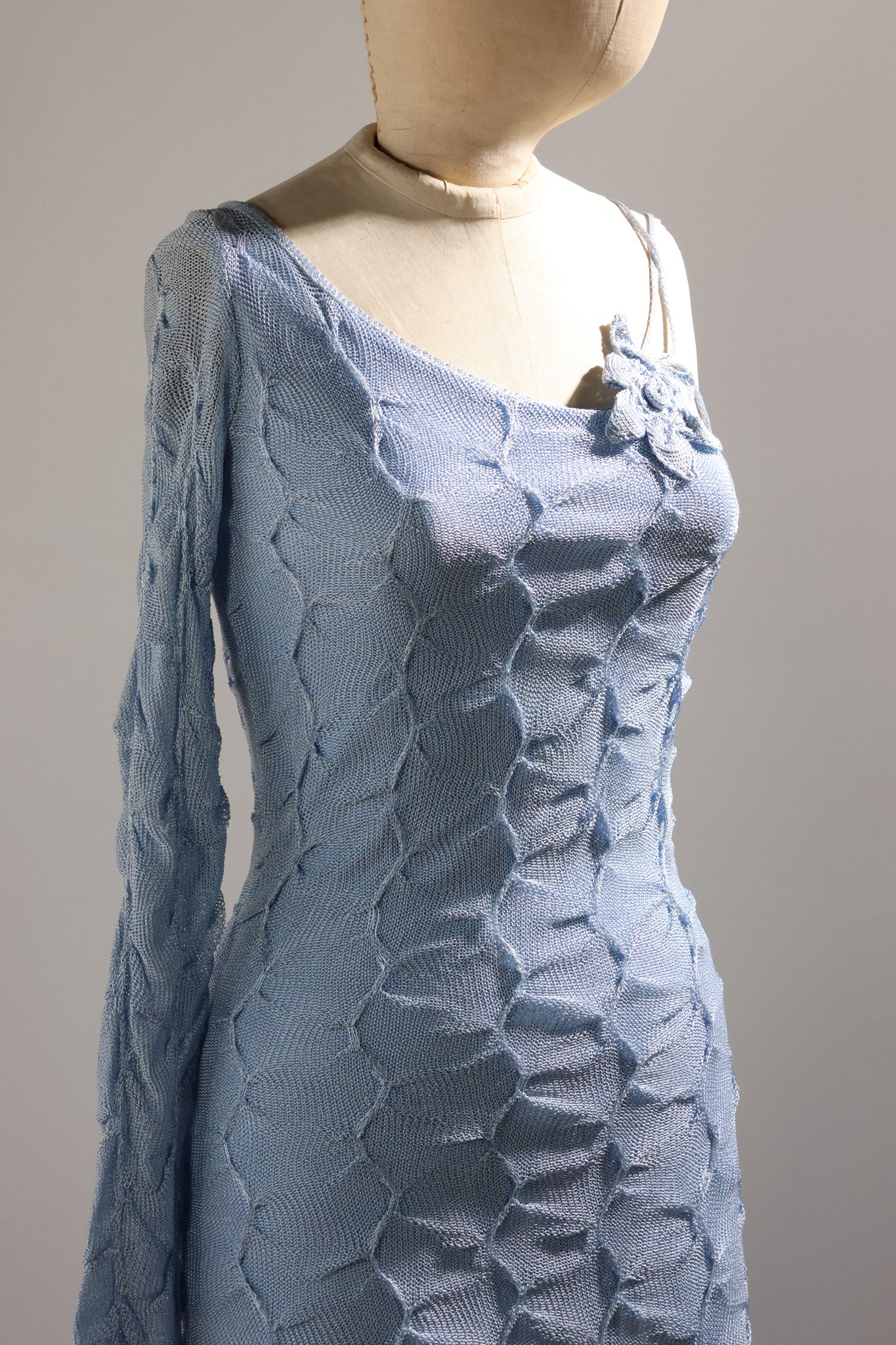 Grachvogel DR1201 Tuck Knit One Sleeve Dress - Blue