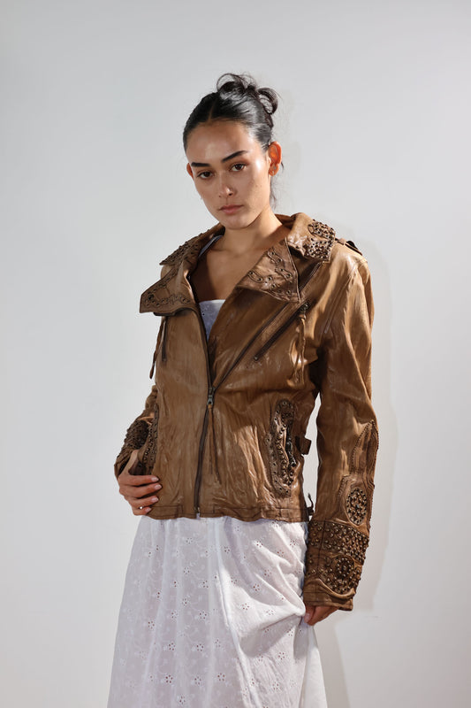 Share Spirit Studded Goat Leather Jacket JK2 — Distressed Natural