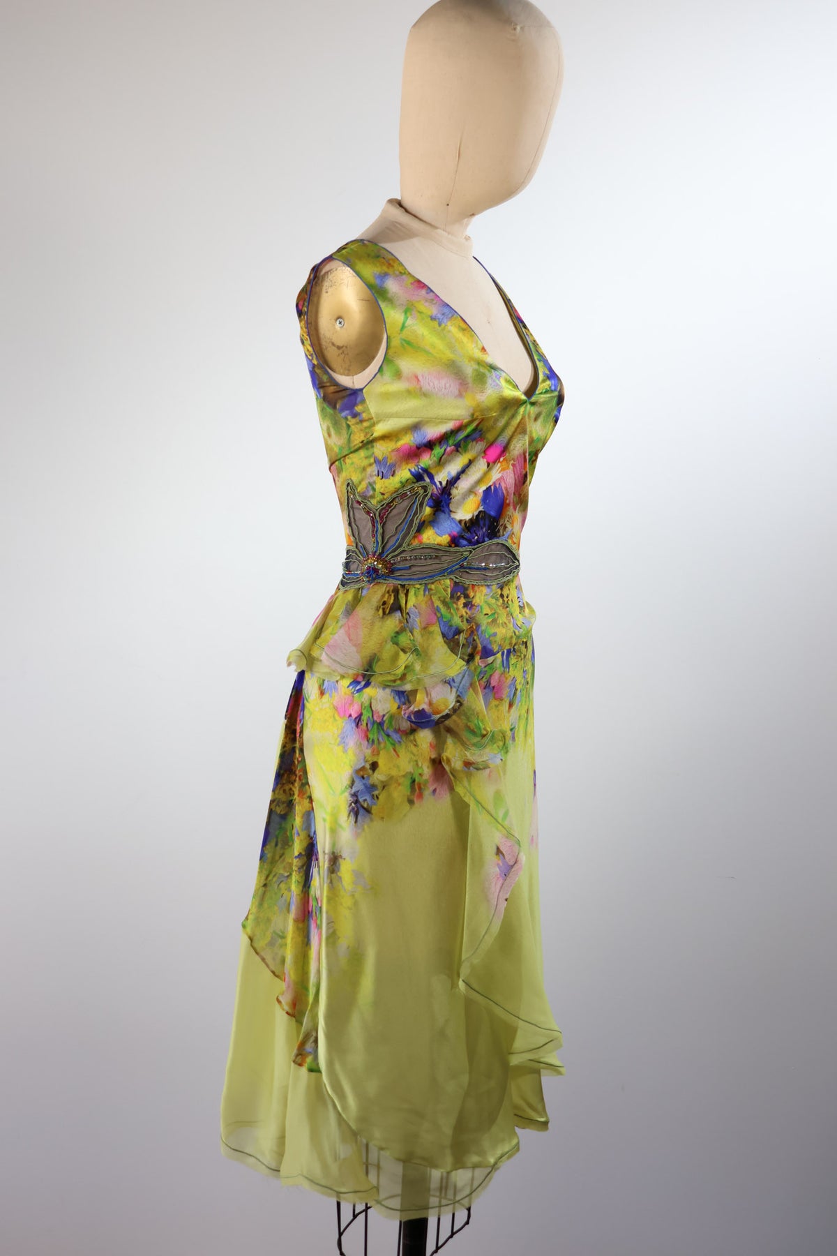 Foddis Gloss Satin &amp; Chiffon Short Dress — Floral Print