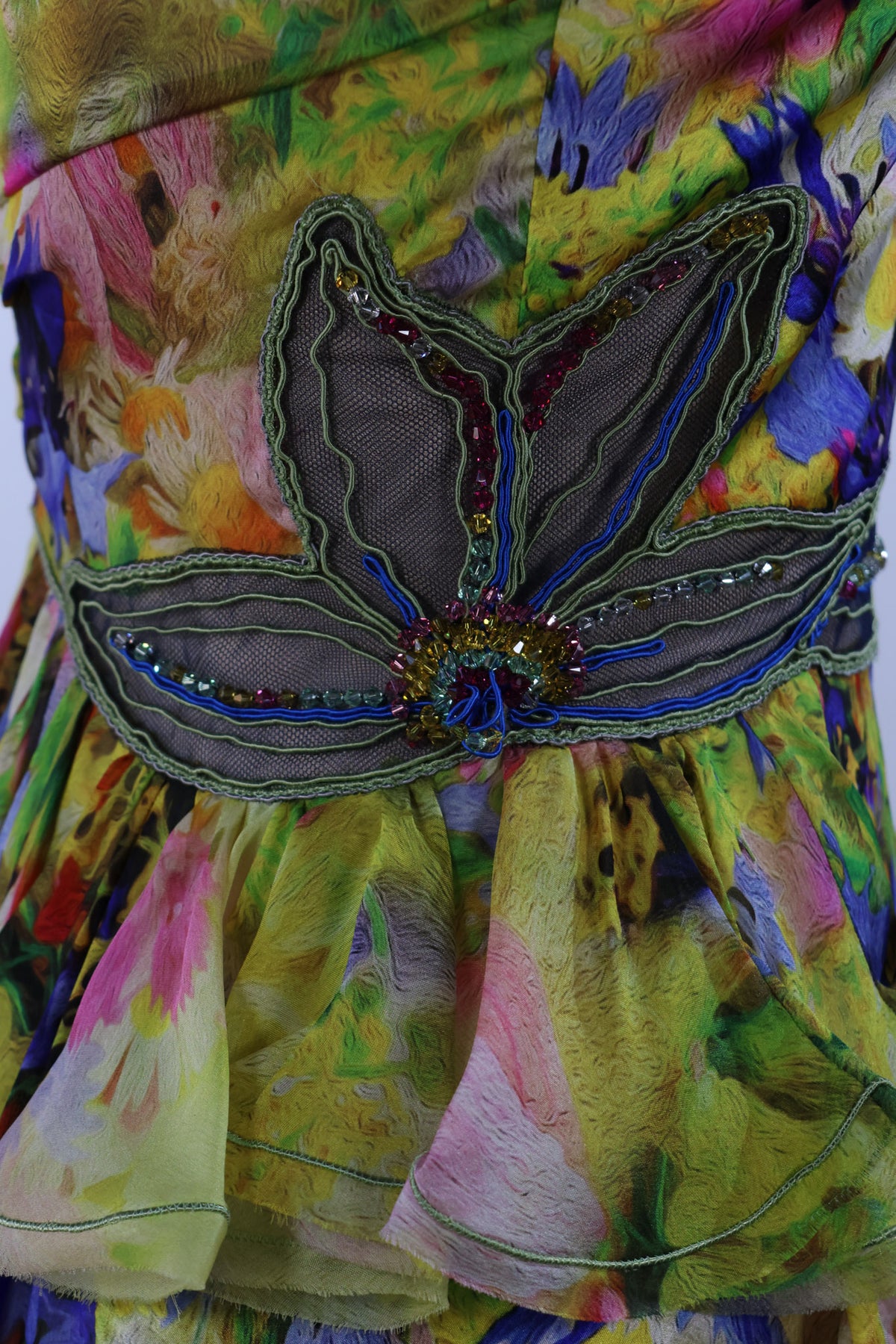 Foddis Gloss Satin &amp; Chiffon Short Dress — Floral Print