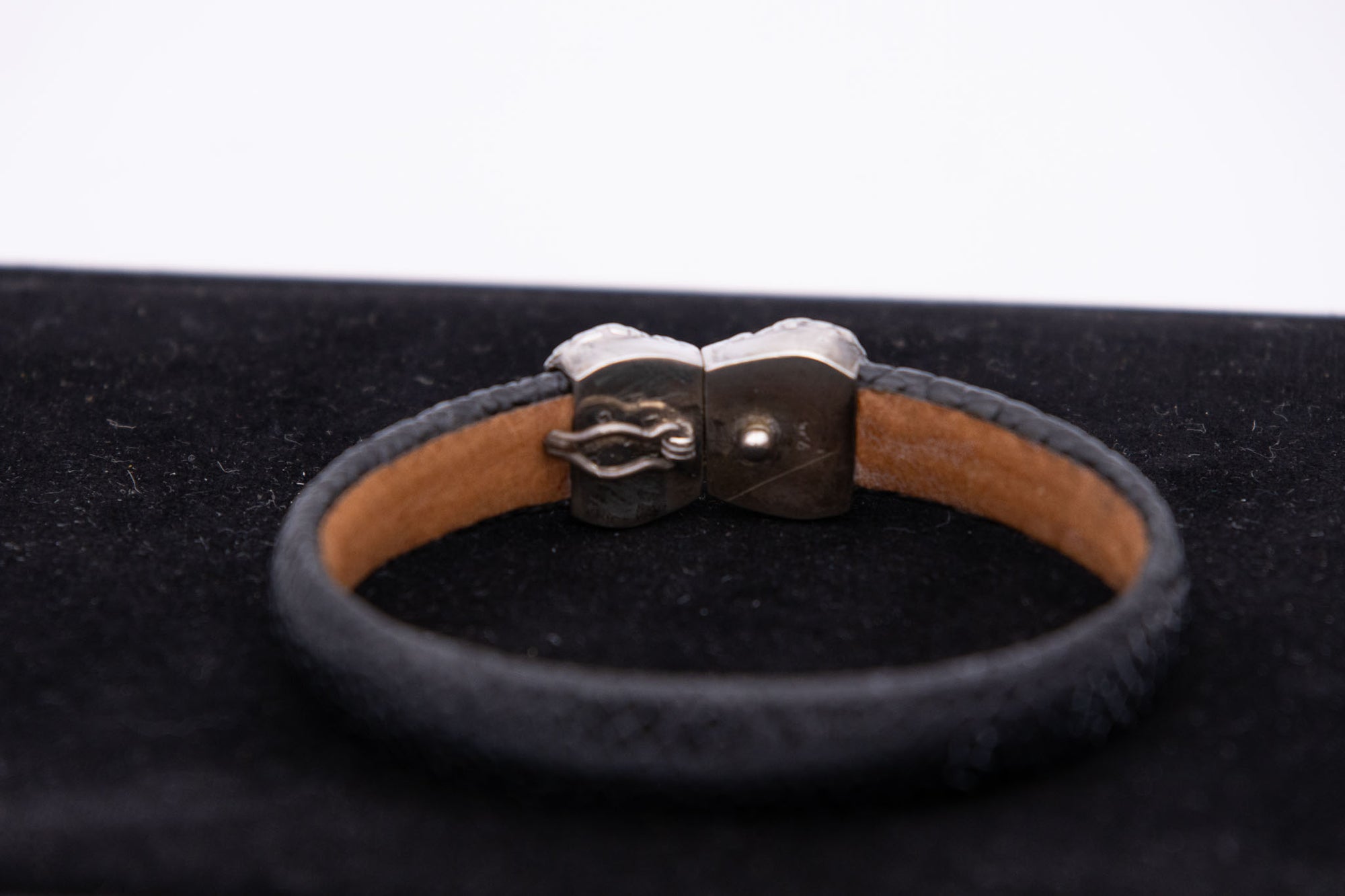 Black / Tan Leather &amp; Sterling Silver Crown Bracelet