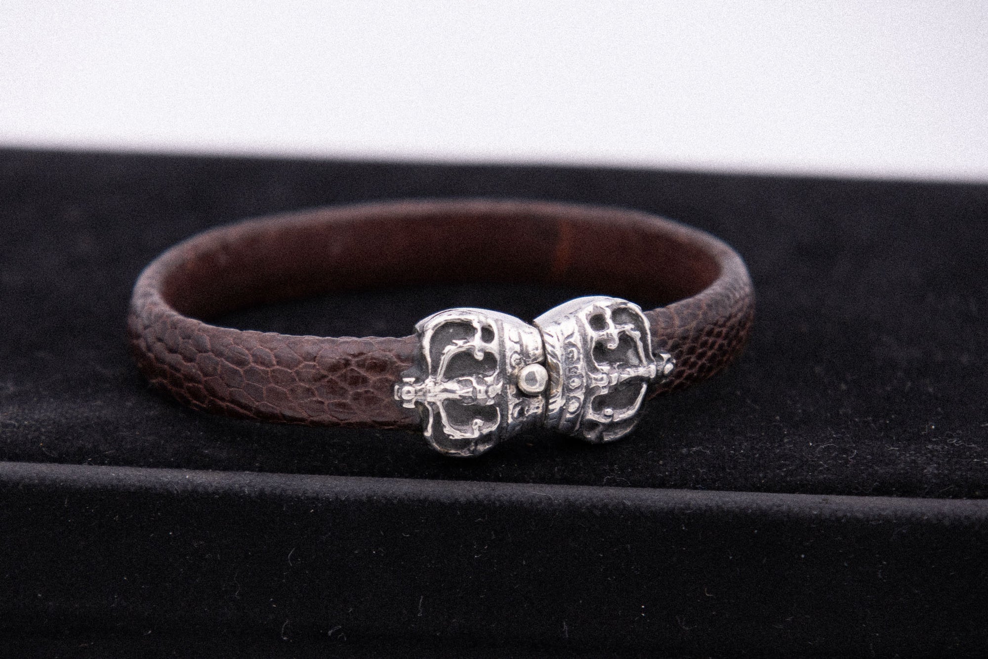 Brown Leather &amp; Sterling Silver Crown Bracelet
