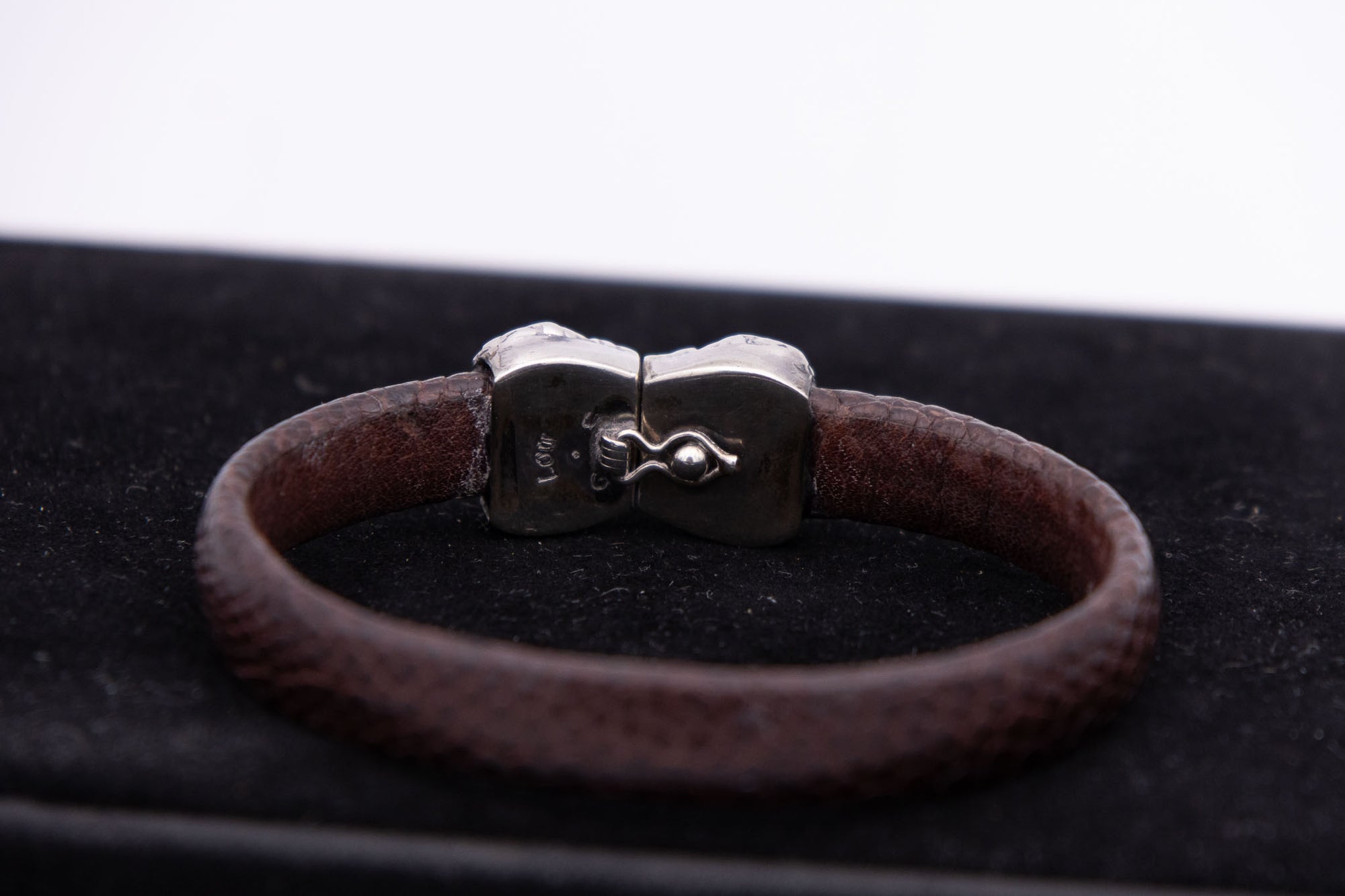 Brown Leather &amp; Sterling Silver Crown Bracelet