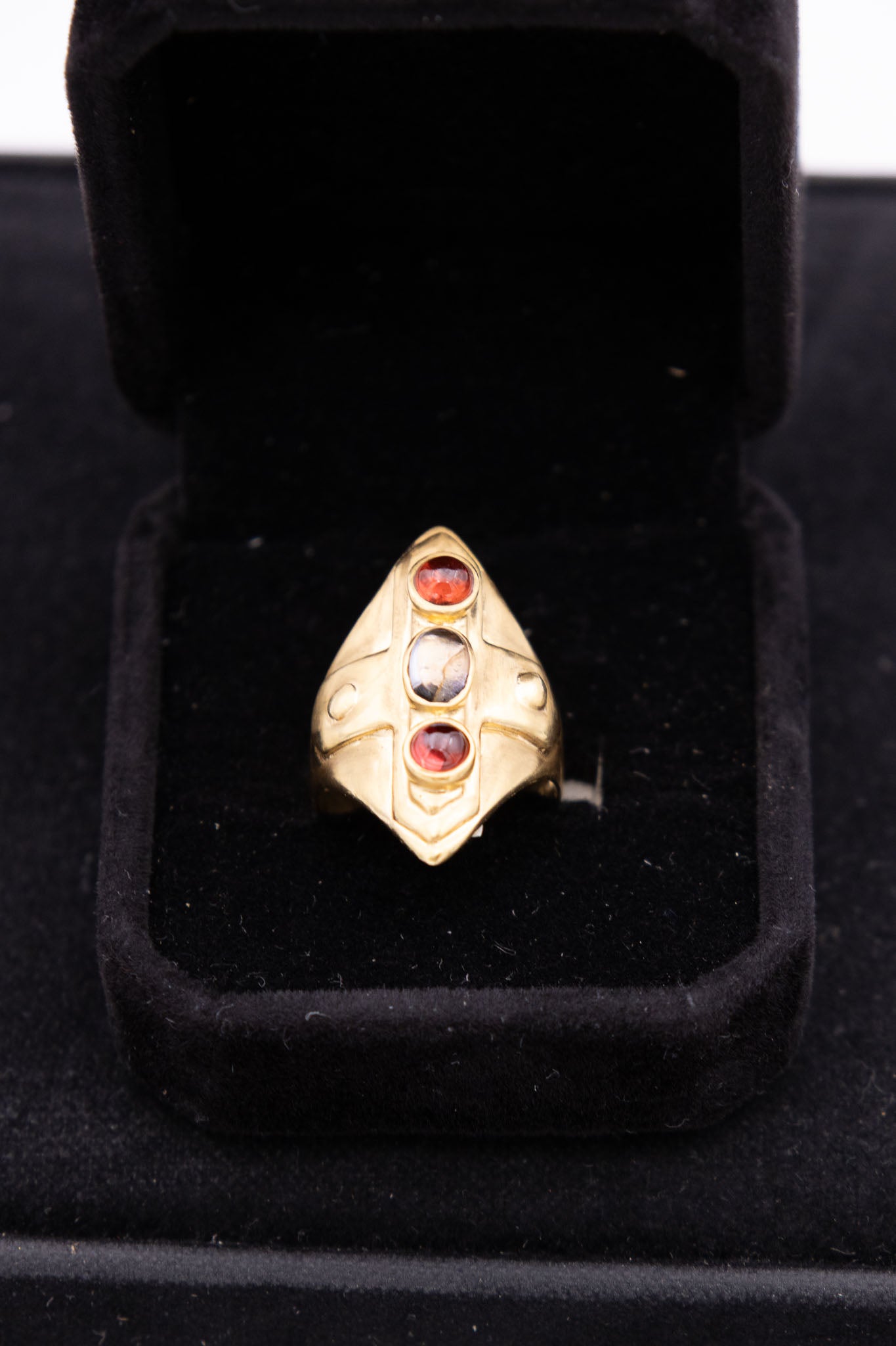 18K Gold Ruby &amp; Quartz Cross Ring