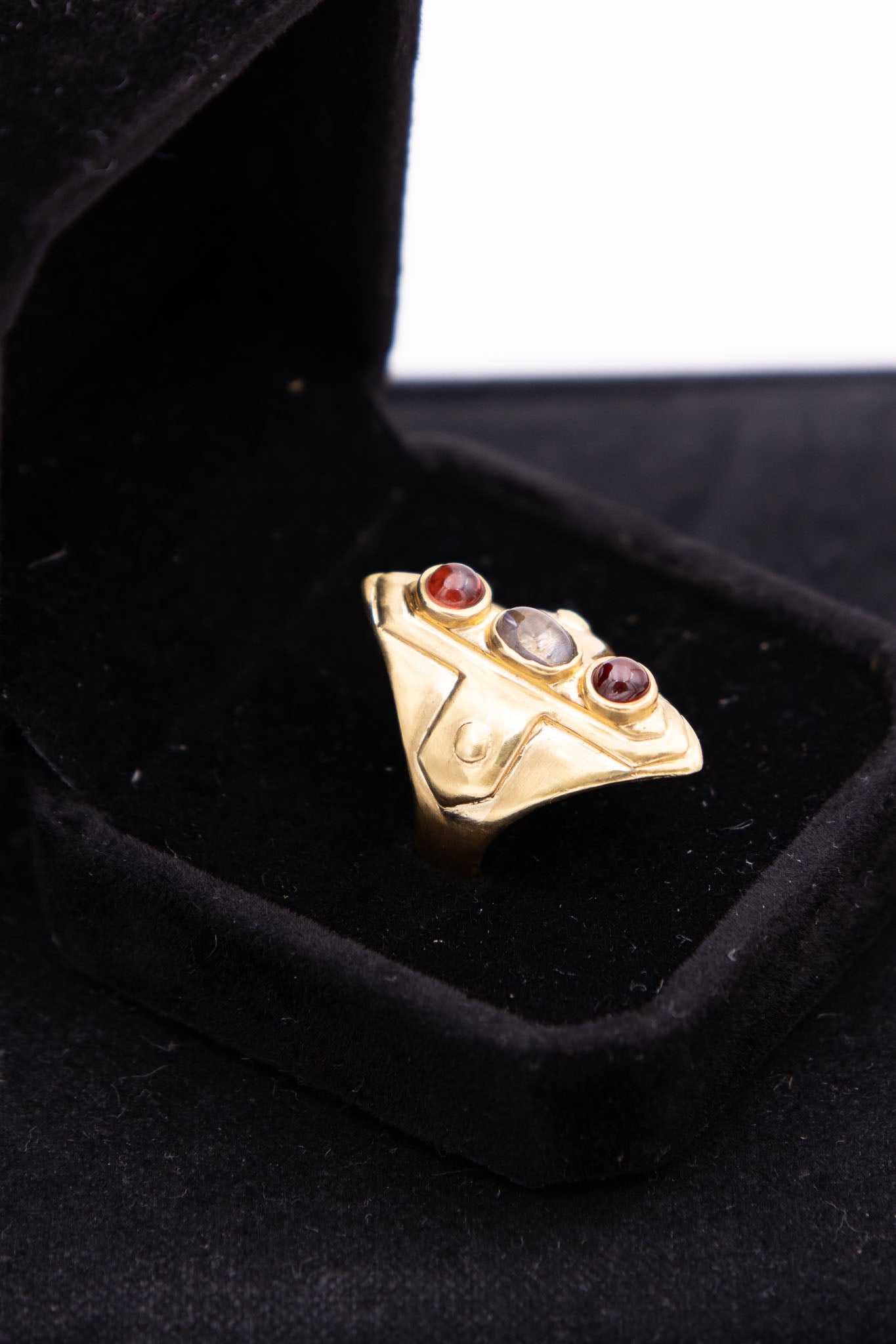 18K Gold Ruby &amp; Quartz Cross Ring