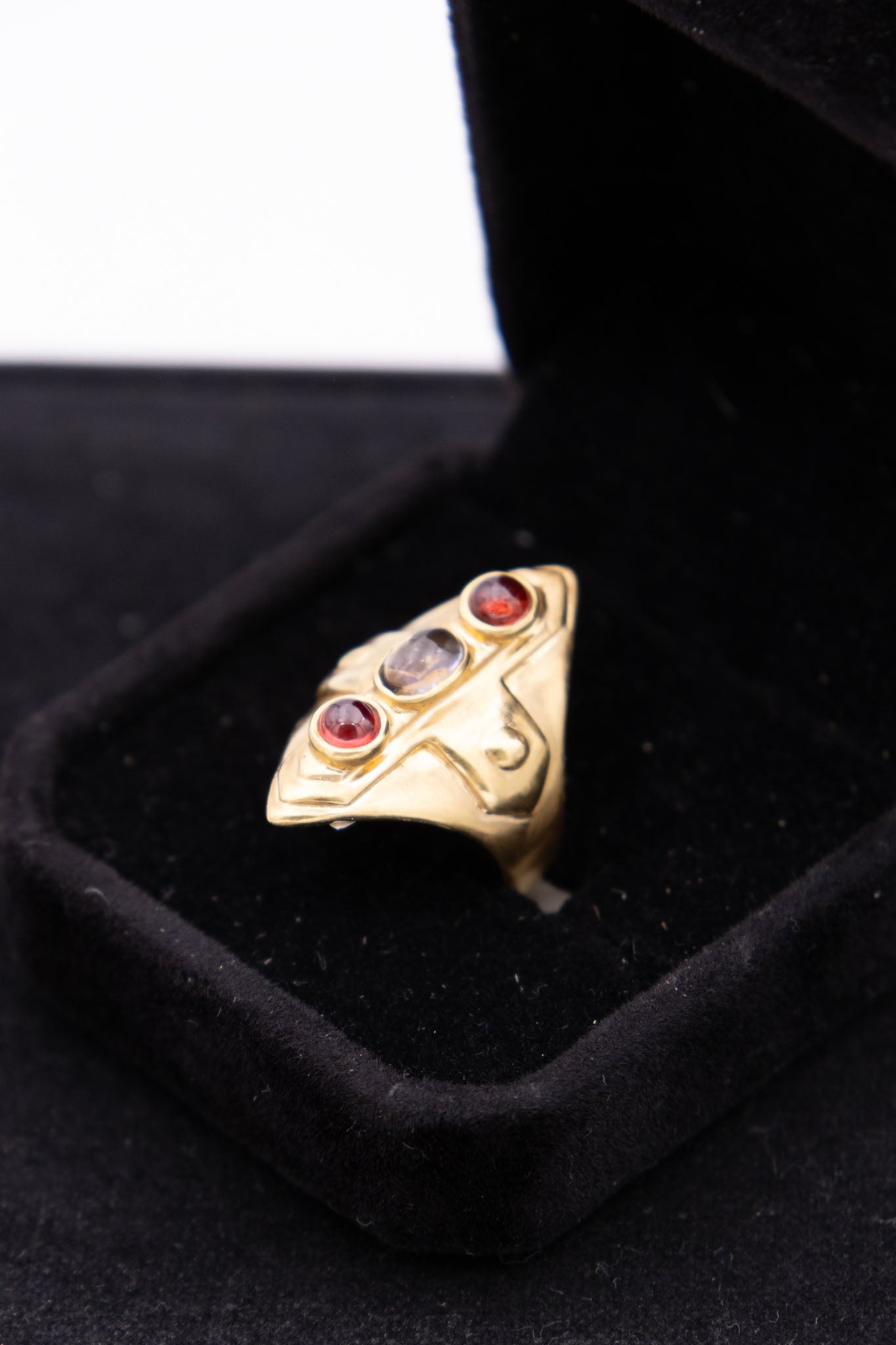 18K Gold Ruby &amp; Quartz Cross Ring