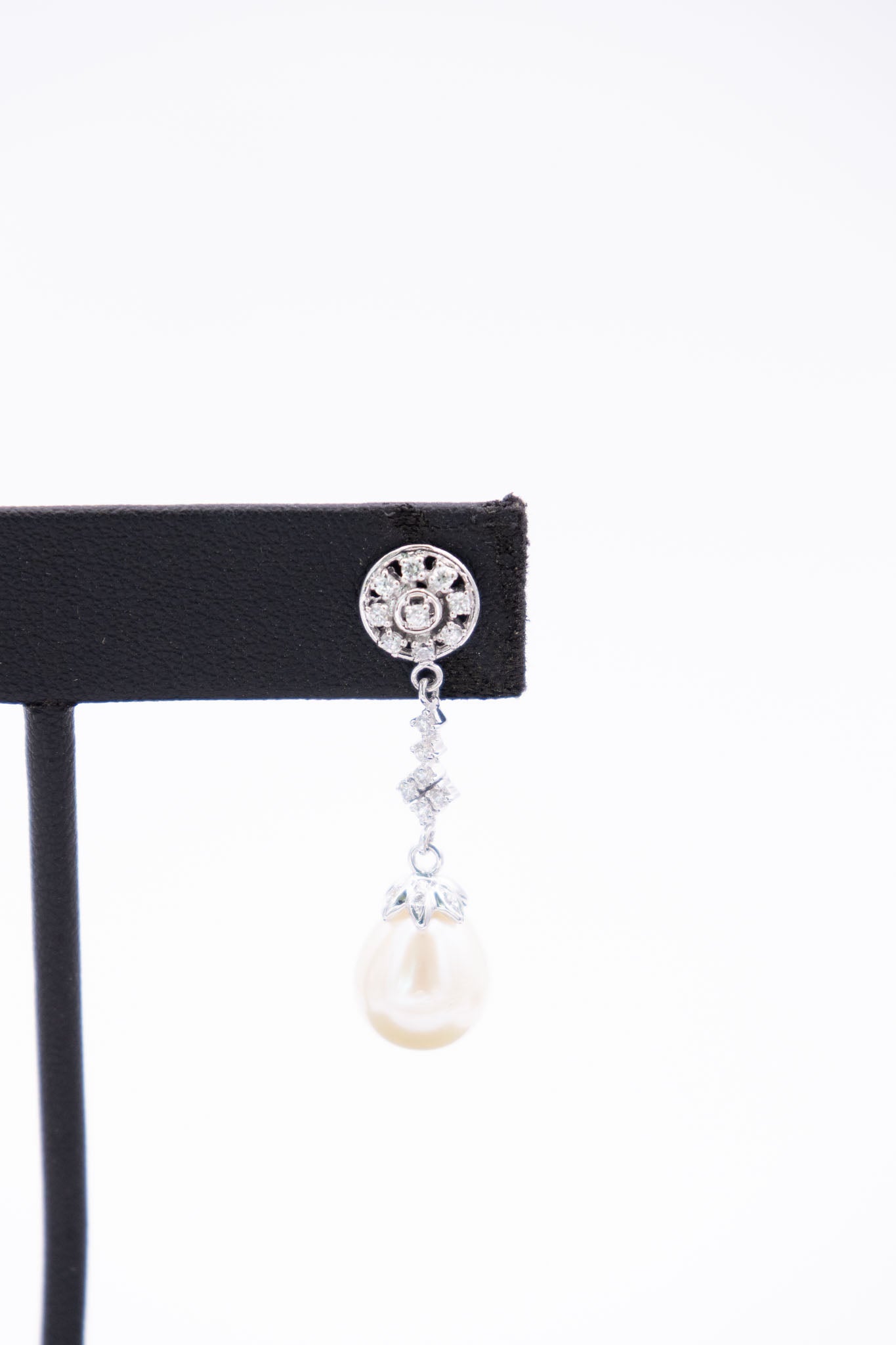 White Gold, Cubic Zirconia &amp; South Sea Pearl Drop Earrings