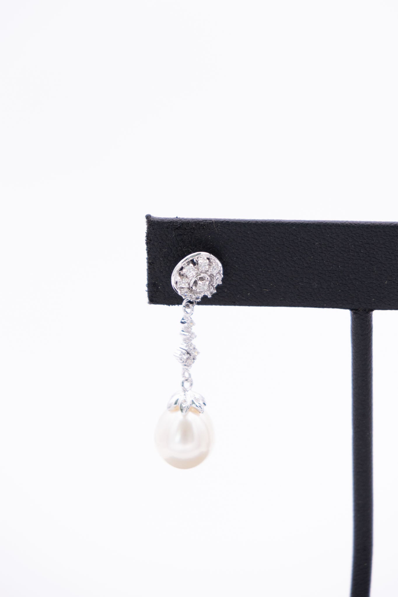 White Gold, Cubic Zirconia &amp; South Sea Pearl Drop Earrings