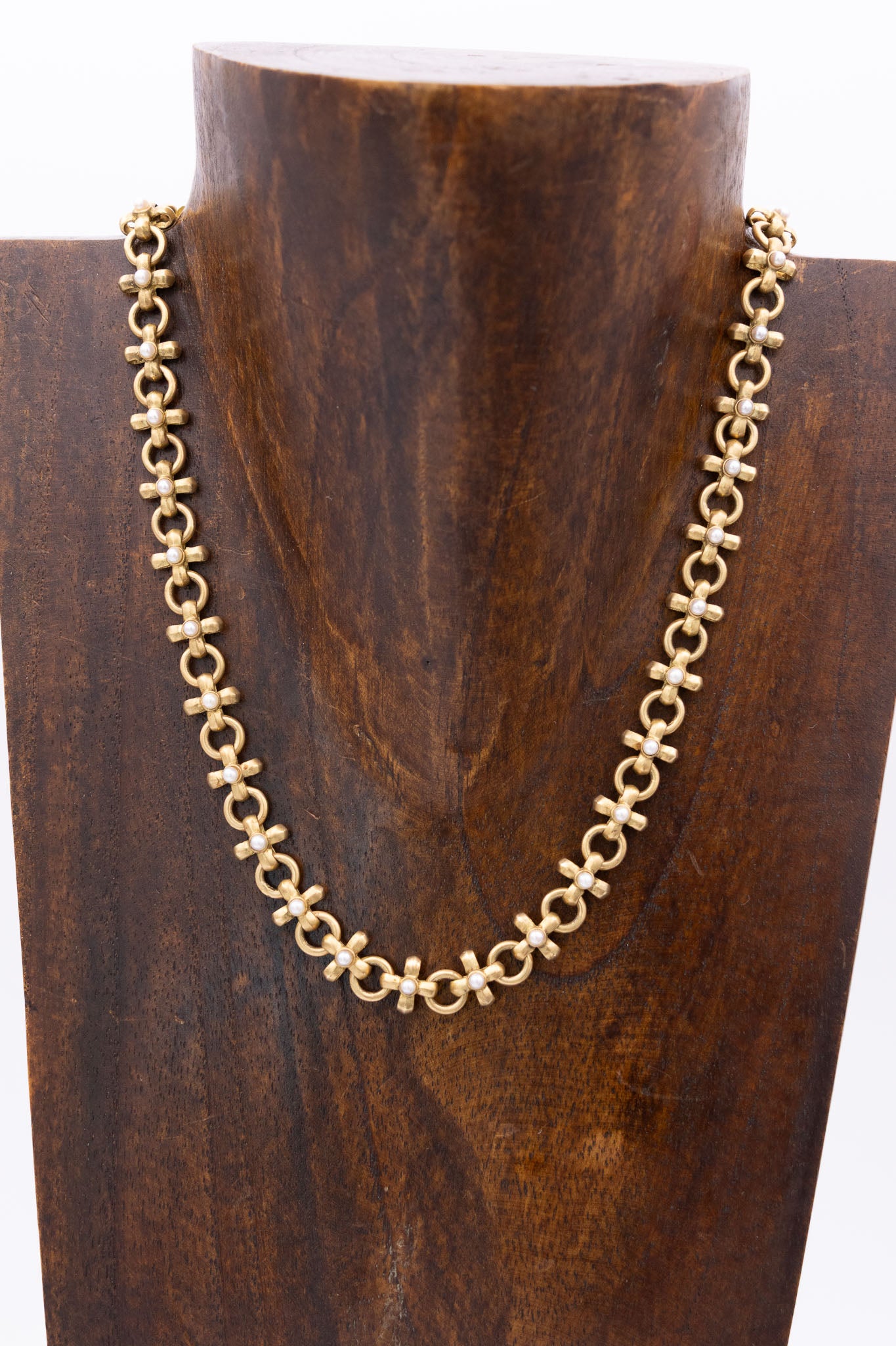 Vintage French 18K Gold Cross Link Pearl Necklace