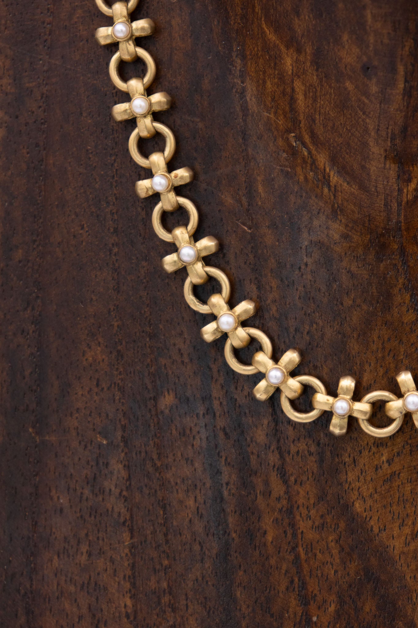 Vintage French 18K Gold Cross Link Pearl Necklace