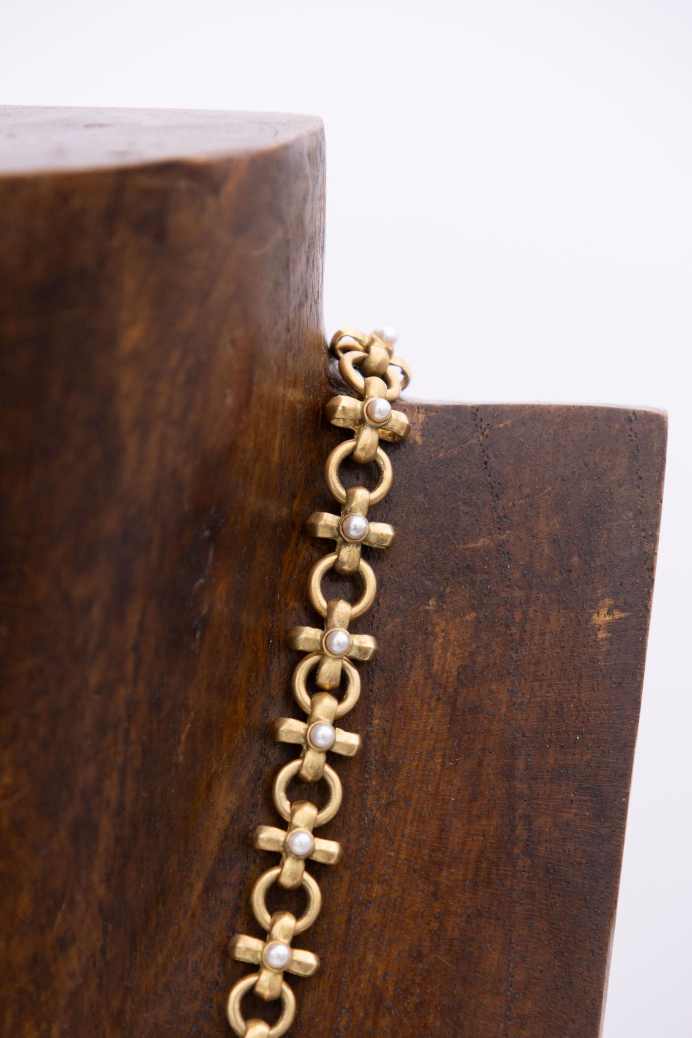 Vintage French 18K Gold Cross Link Pearl Necklace