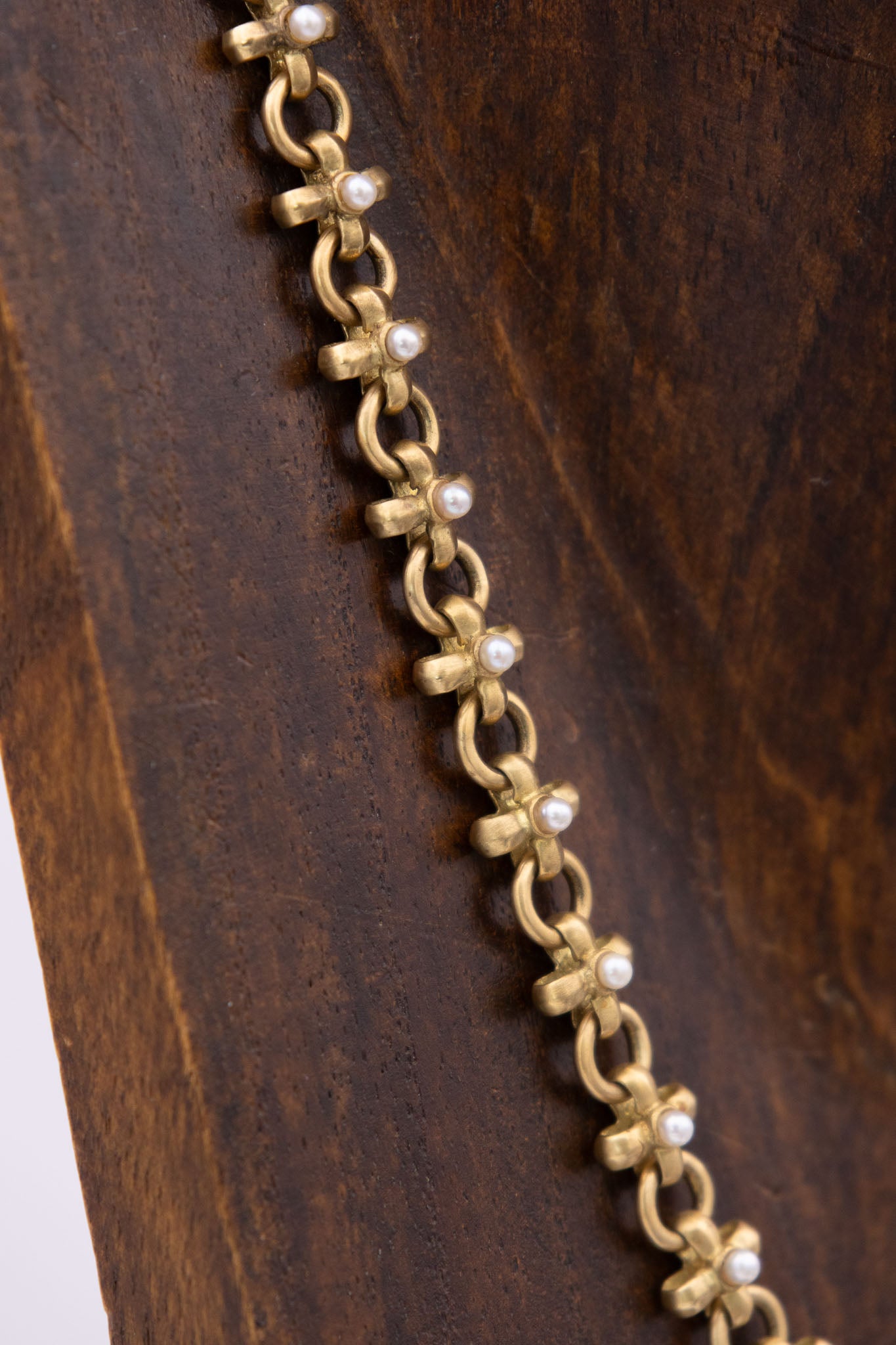 Vintage French 18K Gold Cross Link Pearl Necklace