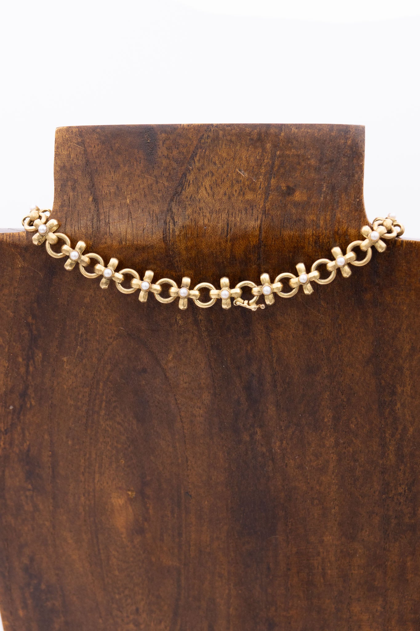 Vintage French 18K Gold Cross Link Pearl Necklace