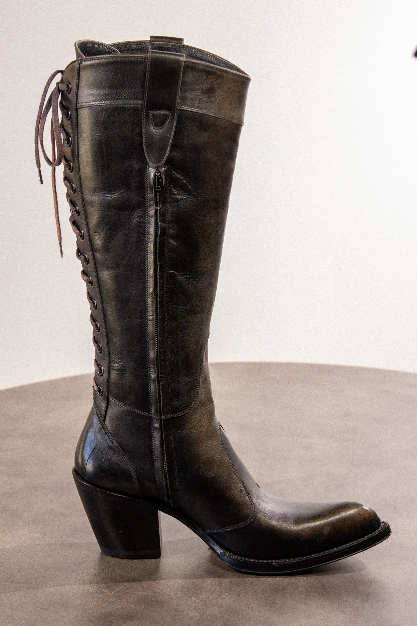 Gianni Barbato Danzica Lace-Up Leather Boot FT24 — Faded Black