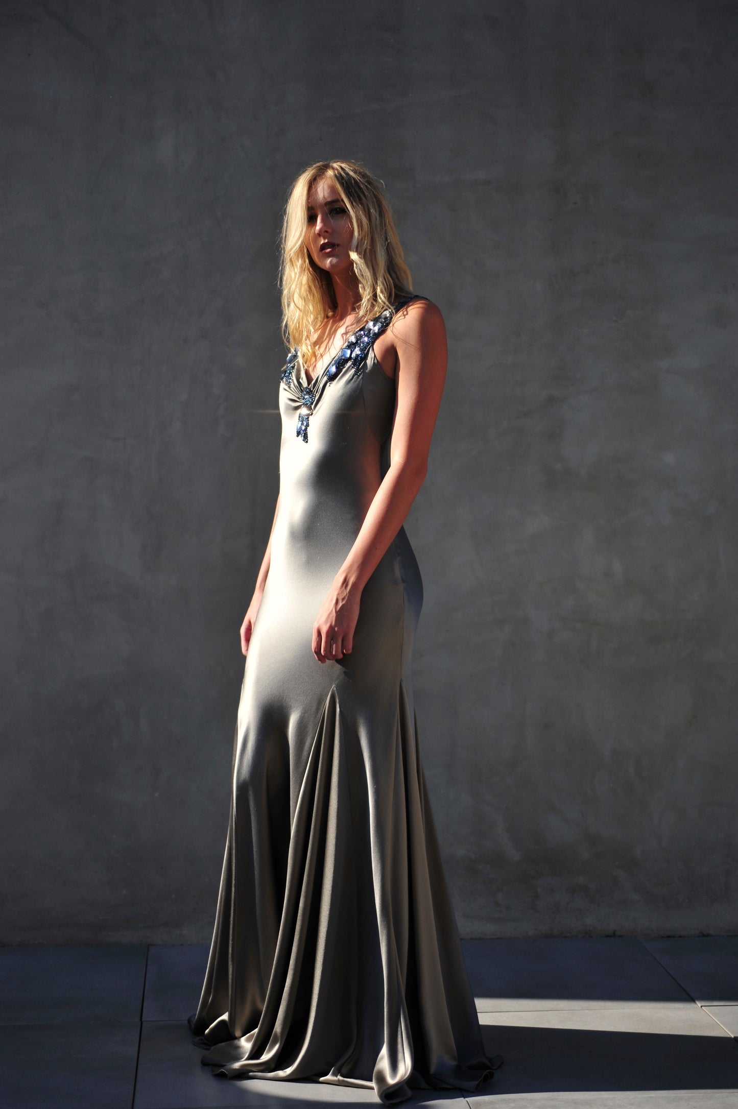 Eavis & Brown Bling Godet Dress - Grey / Black