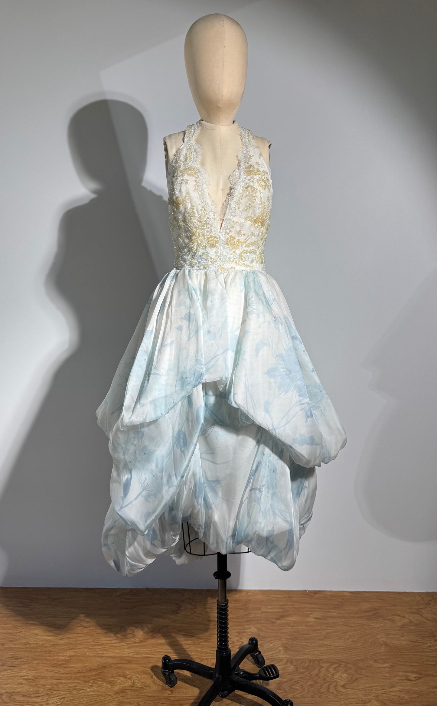 Yolan Kris Bustle Dress Halter - Ivory Blue
